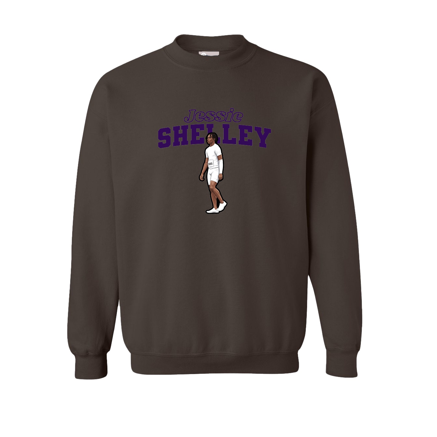 Fleece Crew — Name Arch in Brown