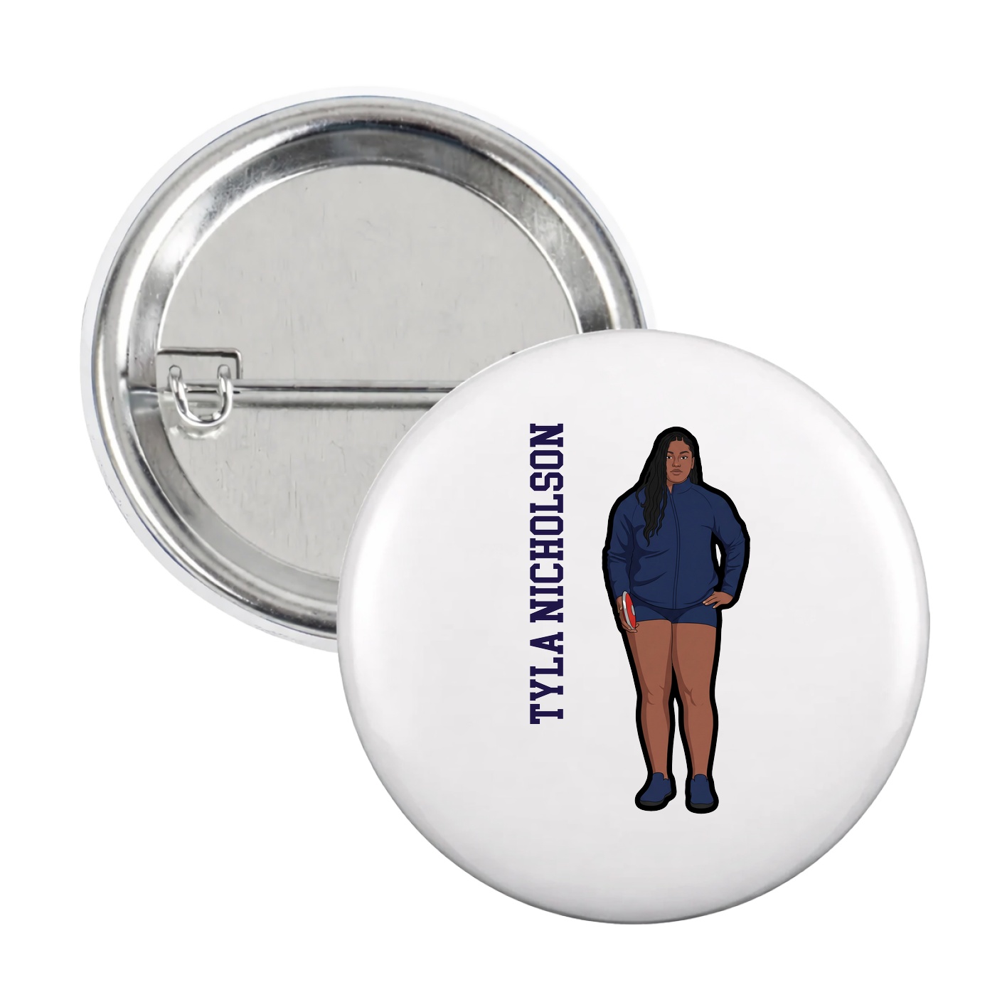 Game Day Button — Name Vertical in White