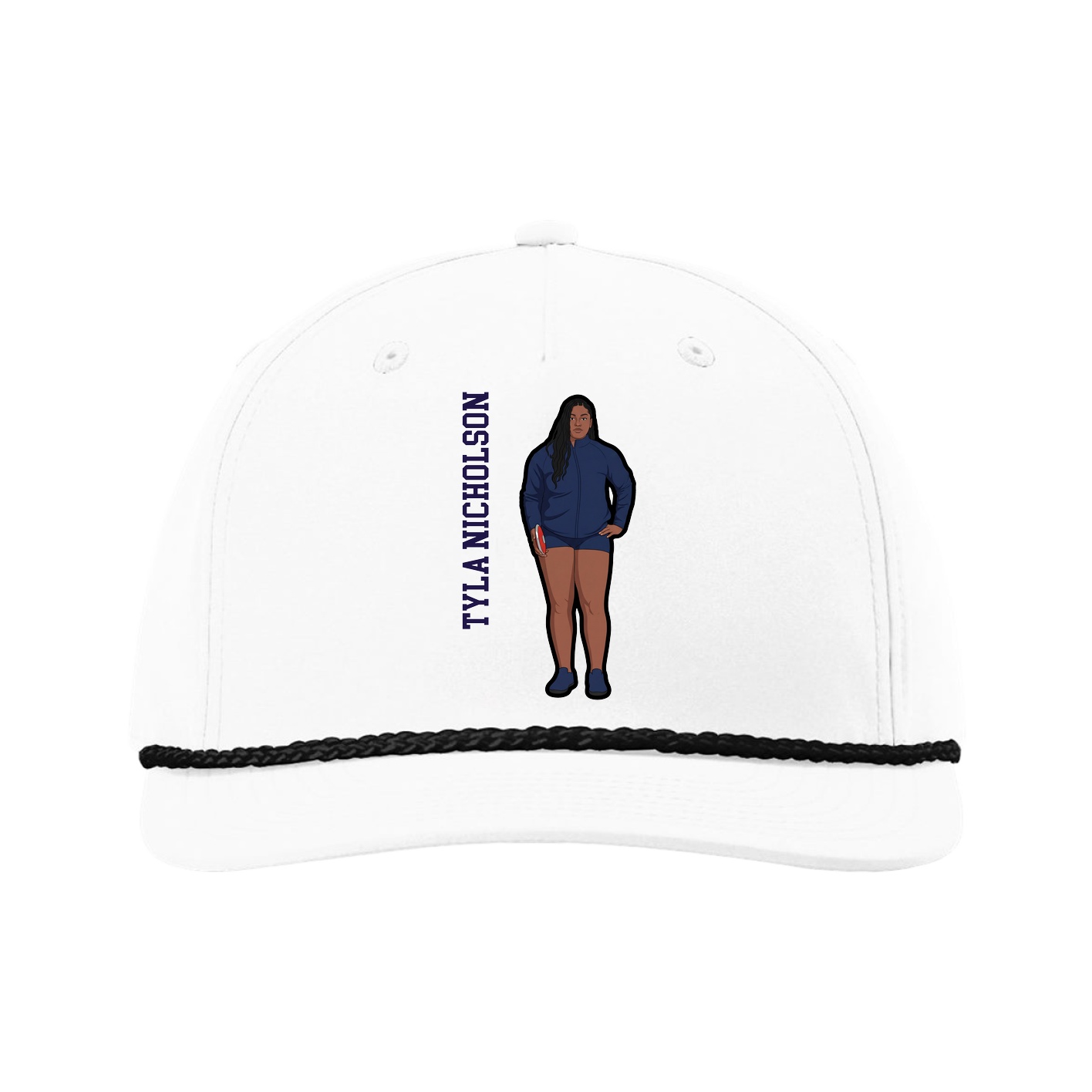 Five-Panel Classic Rope Cap — Name Vertical in White