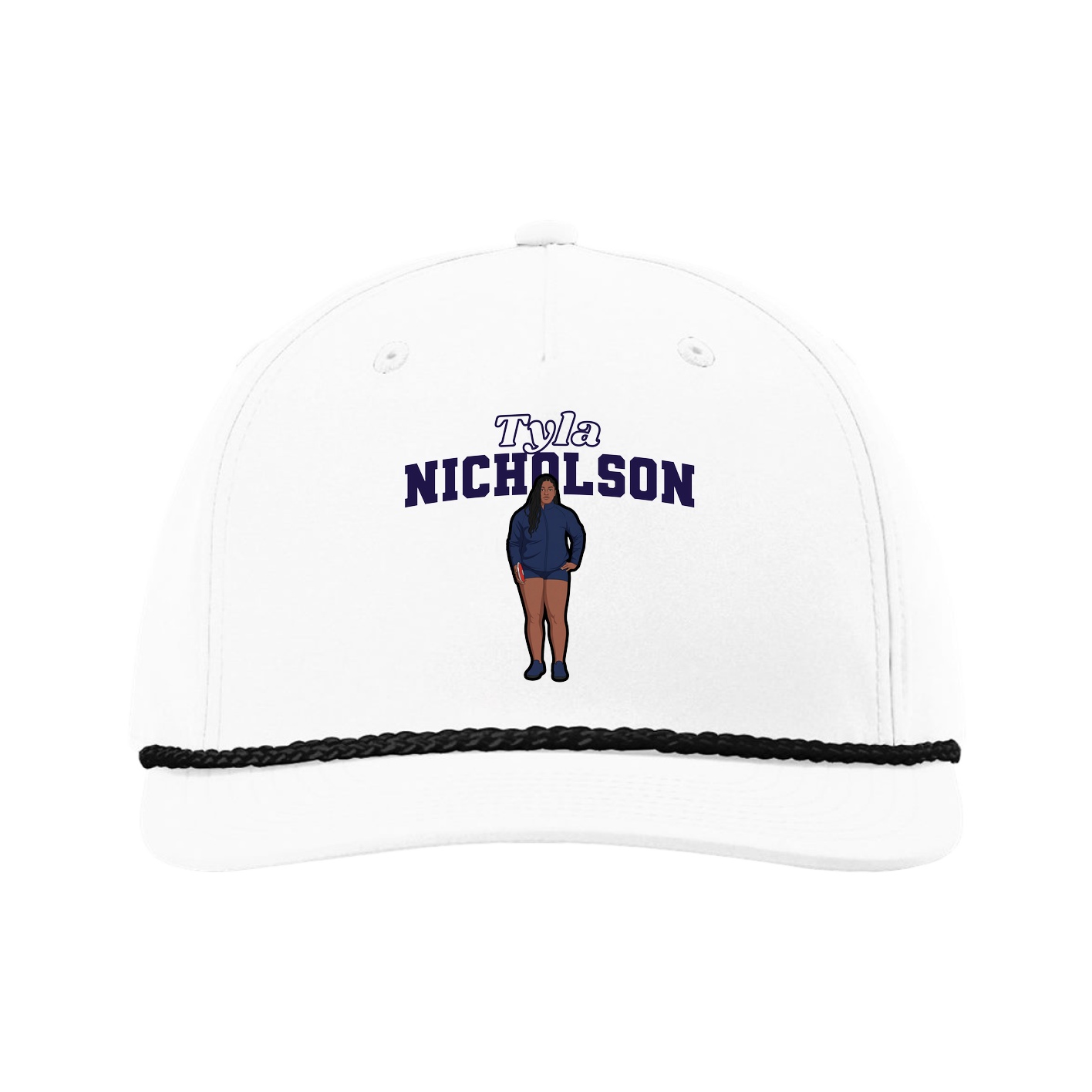 Five-Panel Classic Rope Cap — Name Arch in White
