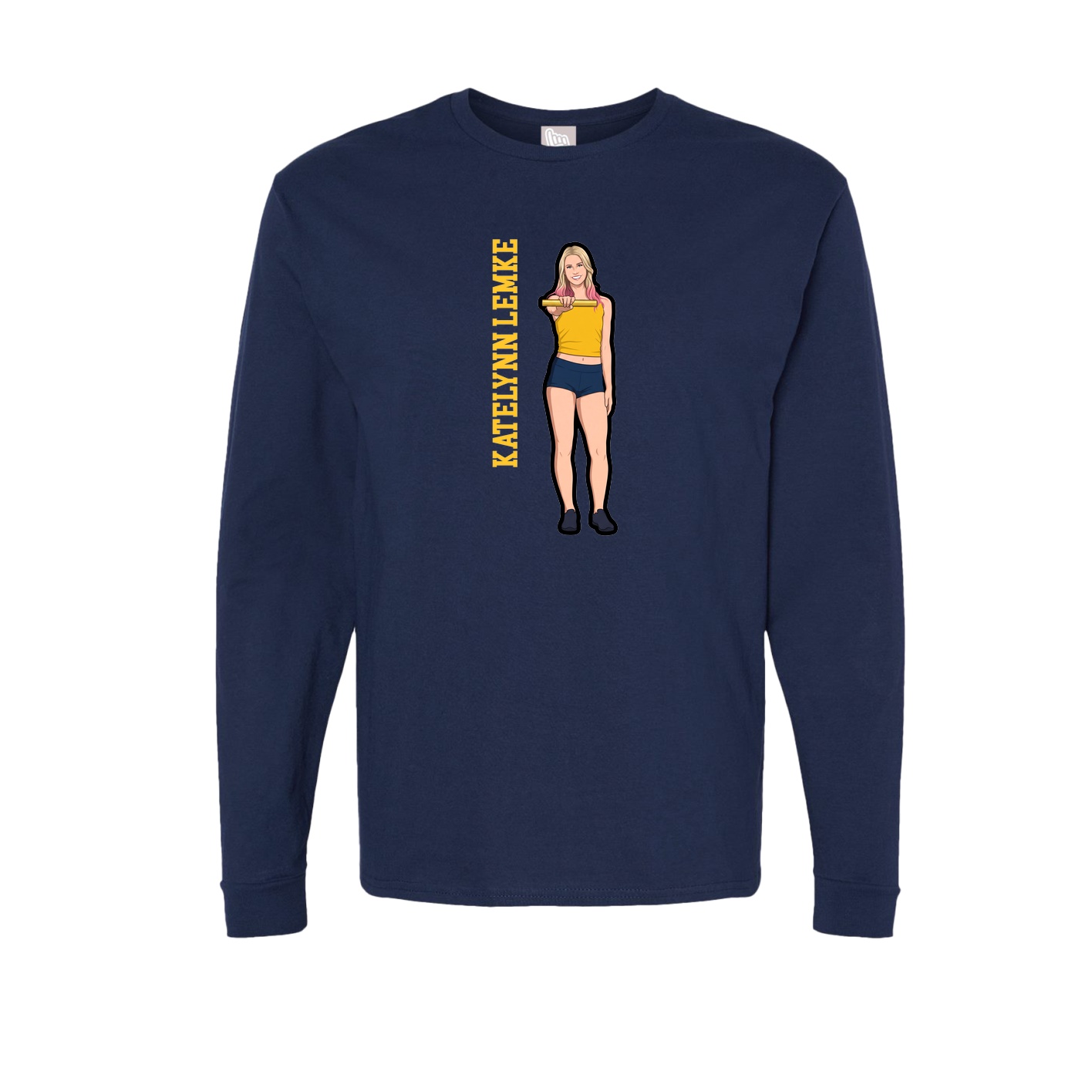 Long Sleeve Tee — Name Vertical in Navy