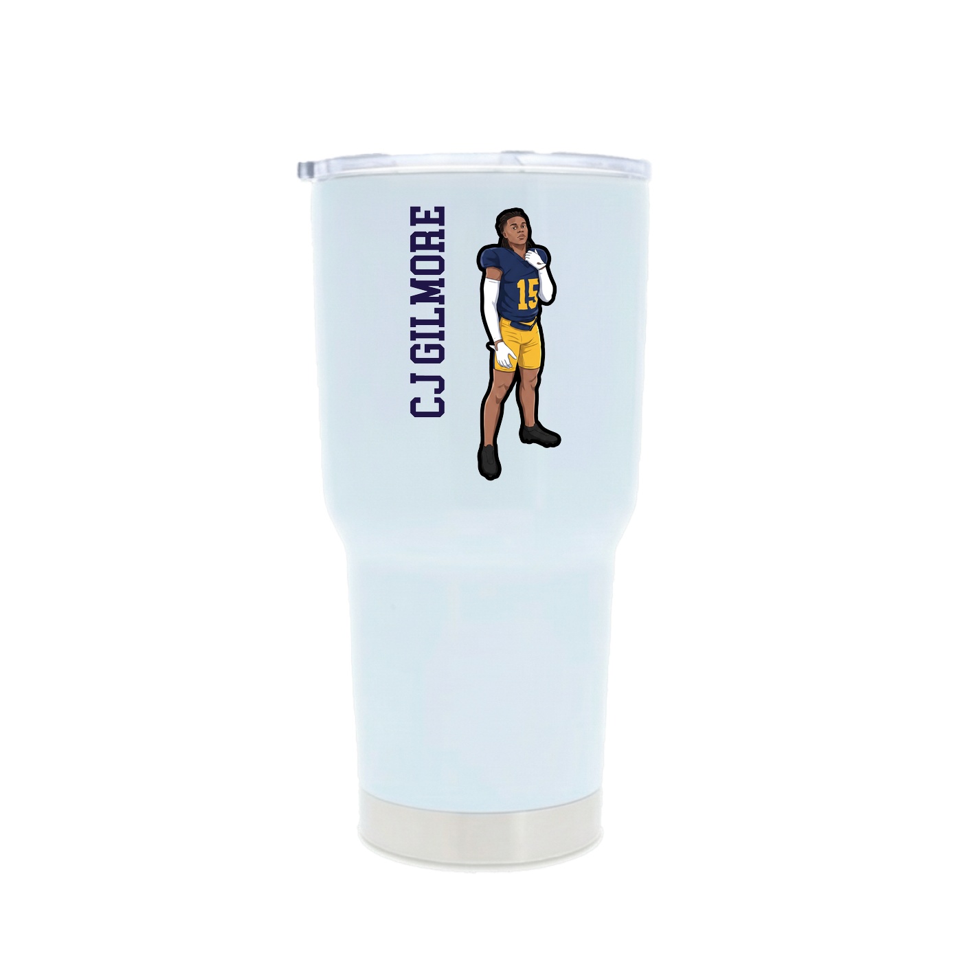 30oz Stainless Steel Tumbler — Name Vertical in White