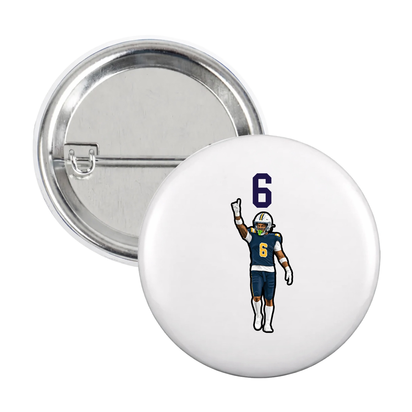 Game Day Button — Number Top in White