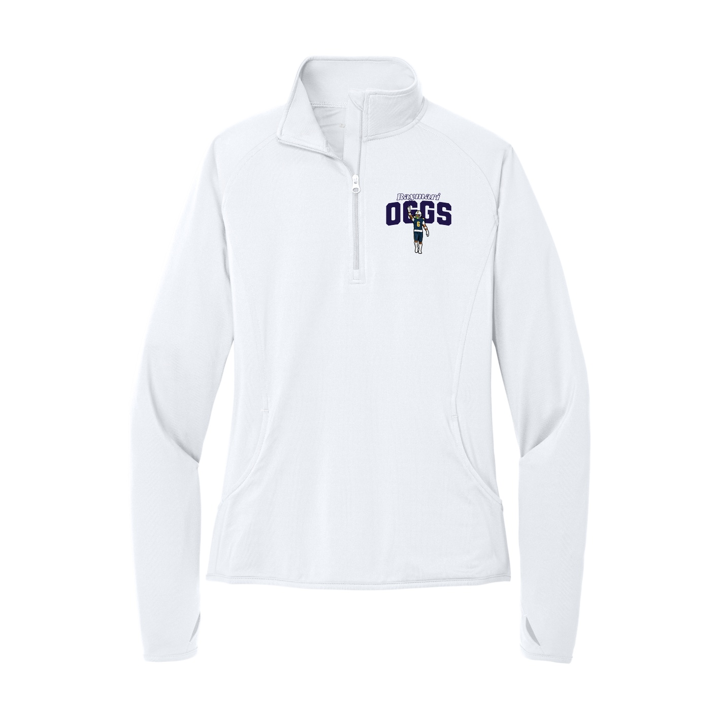 Women's Q-Zip Pullover — Name Arch in White