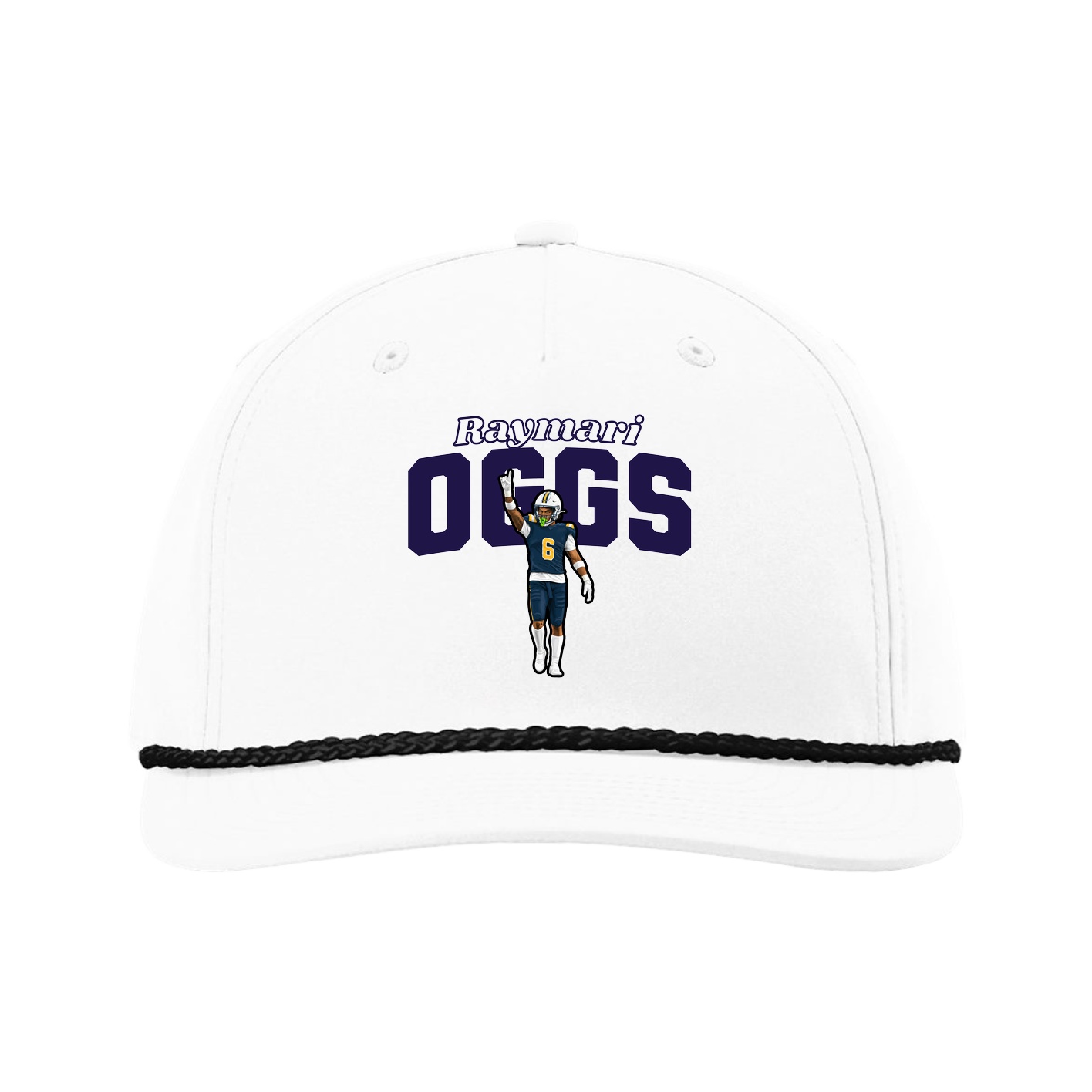 Five-Panel Classic Rope Cap — Name Arch in White