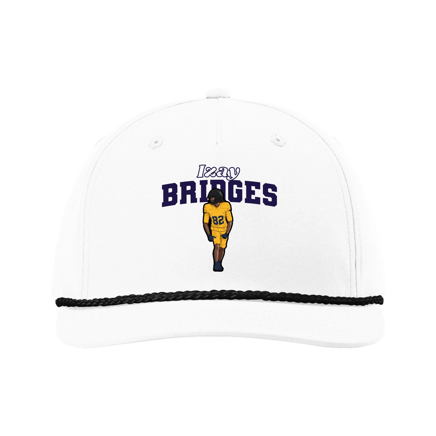 Five-Panel Classic Rope Cap — Name Arch in White