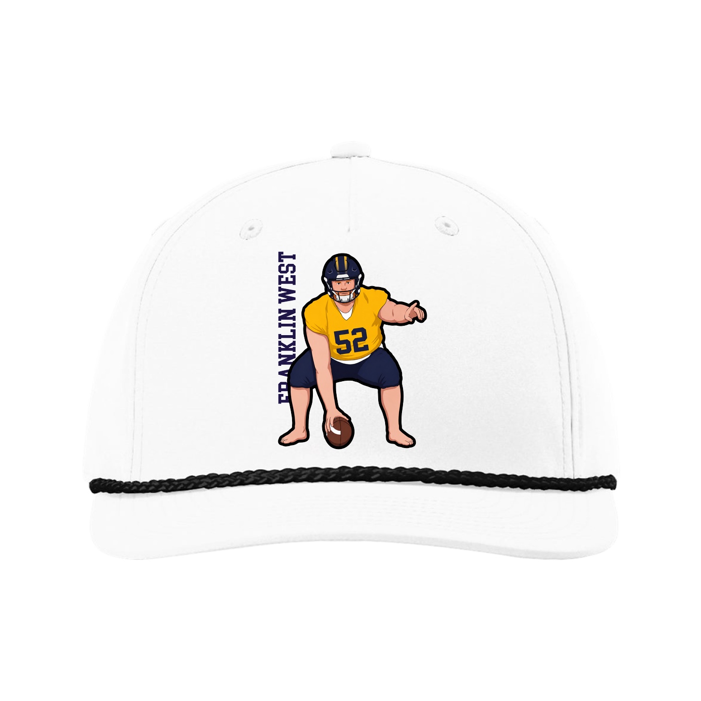 Five-Panel Classic Rope Cap — Name Vertical in White