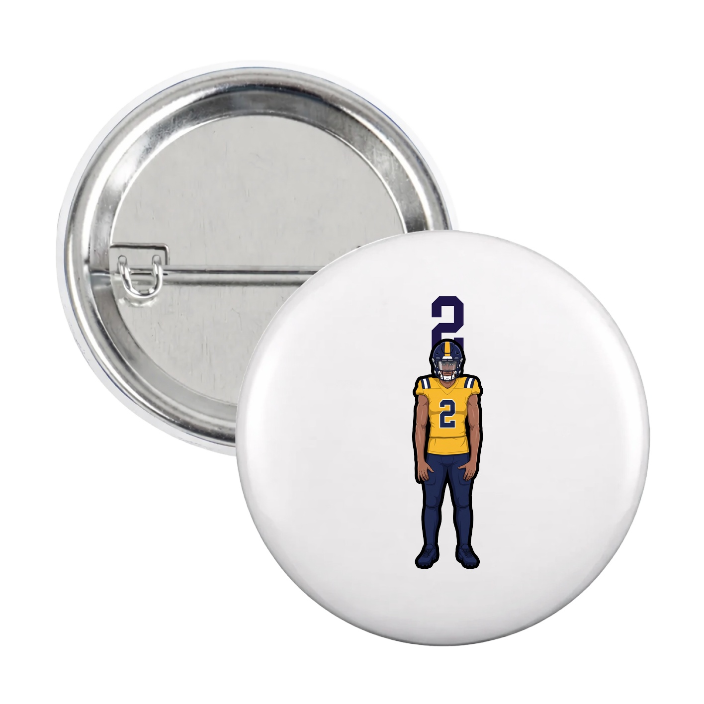 Game Day Button — Number Top in White