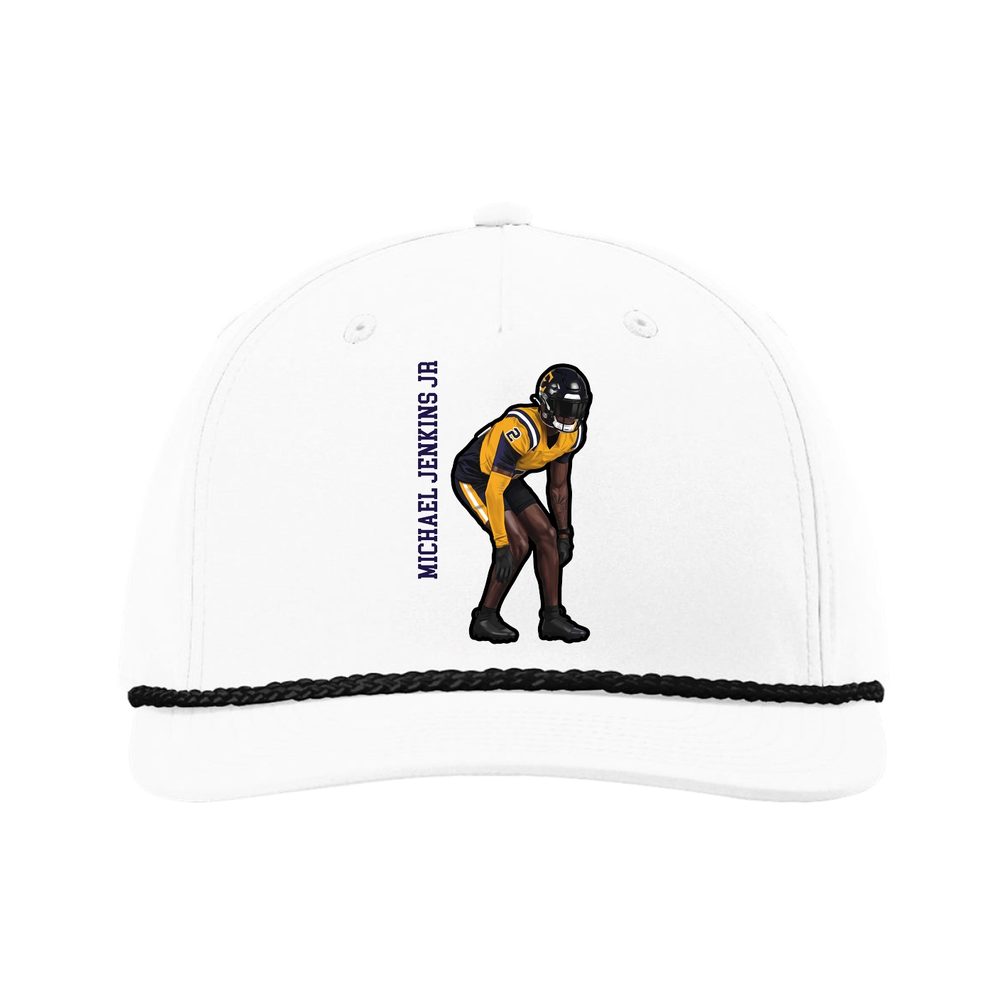 Five-Panel Classic Rope Cap — Name Vertical in White