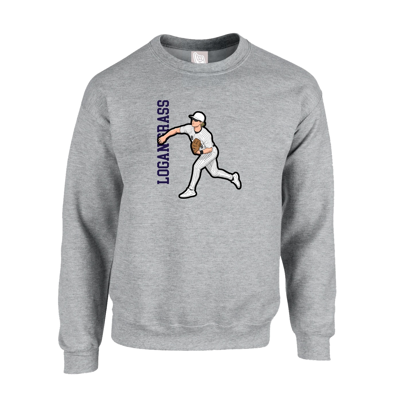 Fleece Crew — Name Vertical in Grey