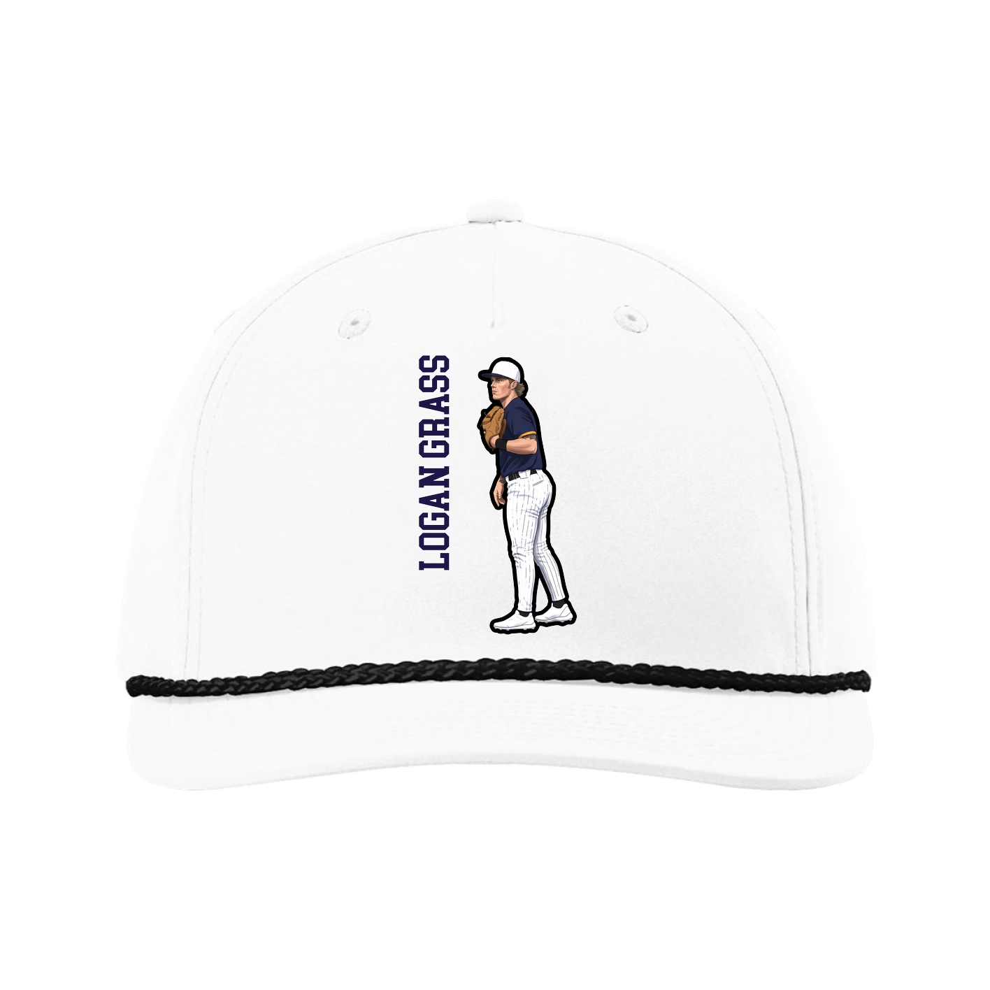 Five-Panel Classic Rope Cap — Name Vertical in White