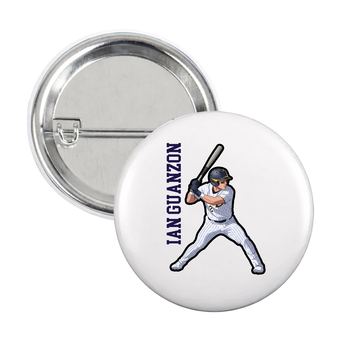 Game Day Button — Name Vertical in White