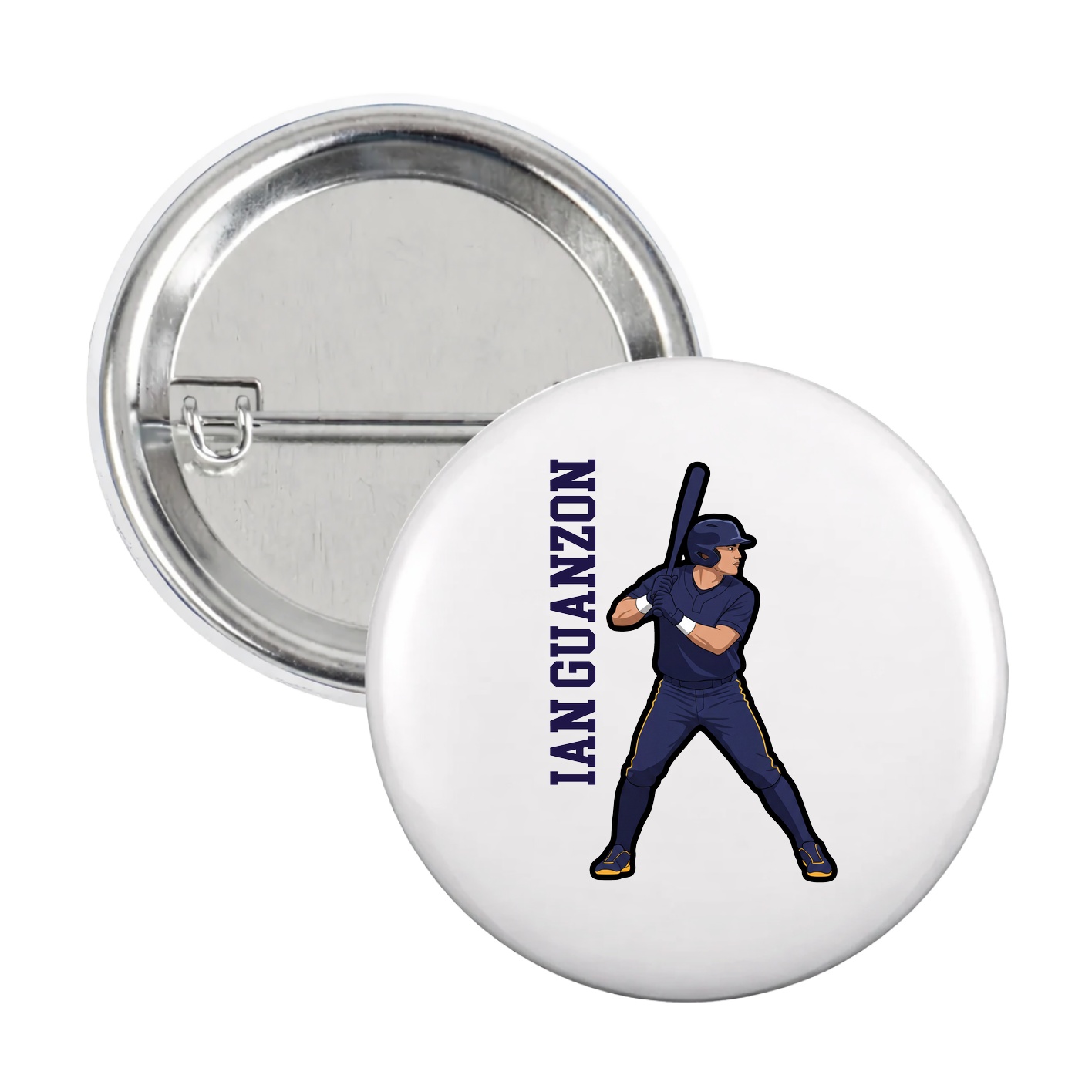 Game Day Button — Name Vertical in White