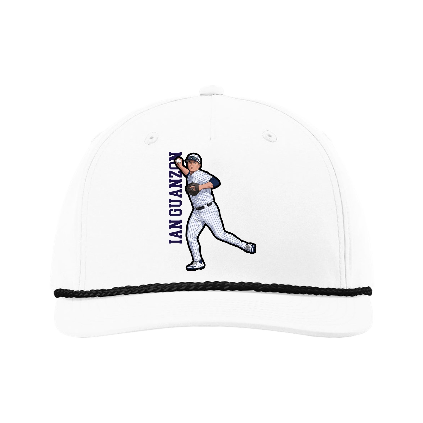 Five-Panel Classic Rope Cap — Name Vertical in White