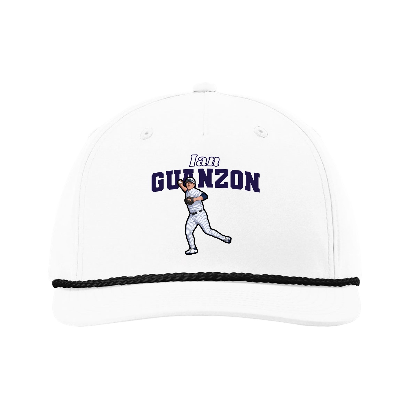 Five-Panel Classic Rope Cap — Name Arch in White