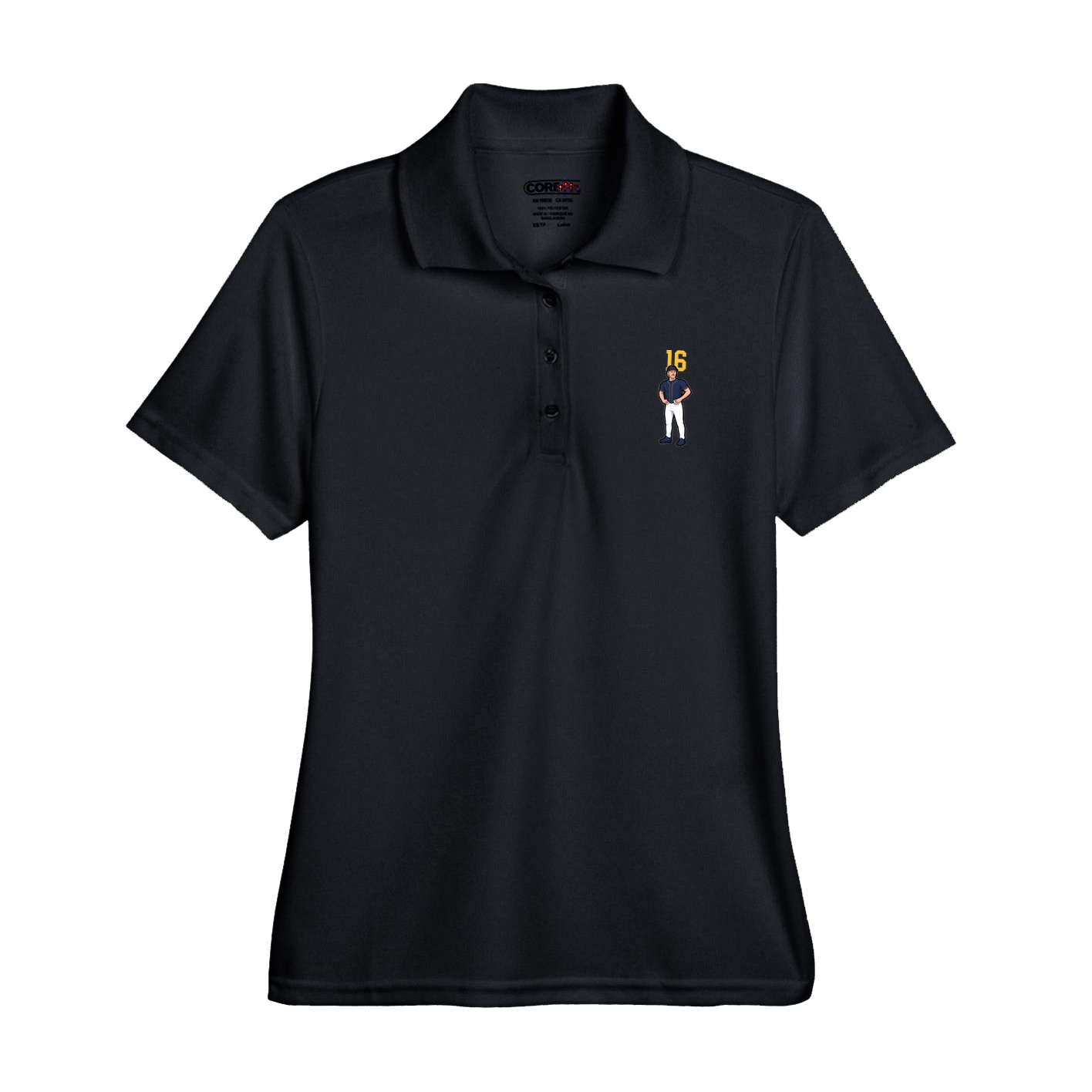 Womens Performance Polo — Number Top in Black