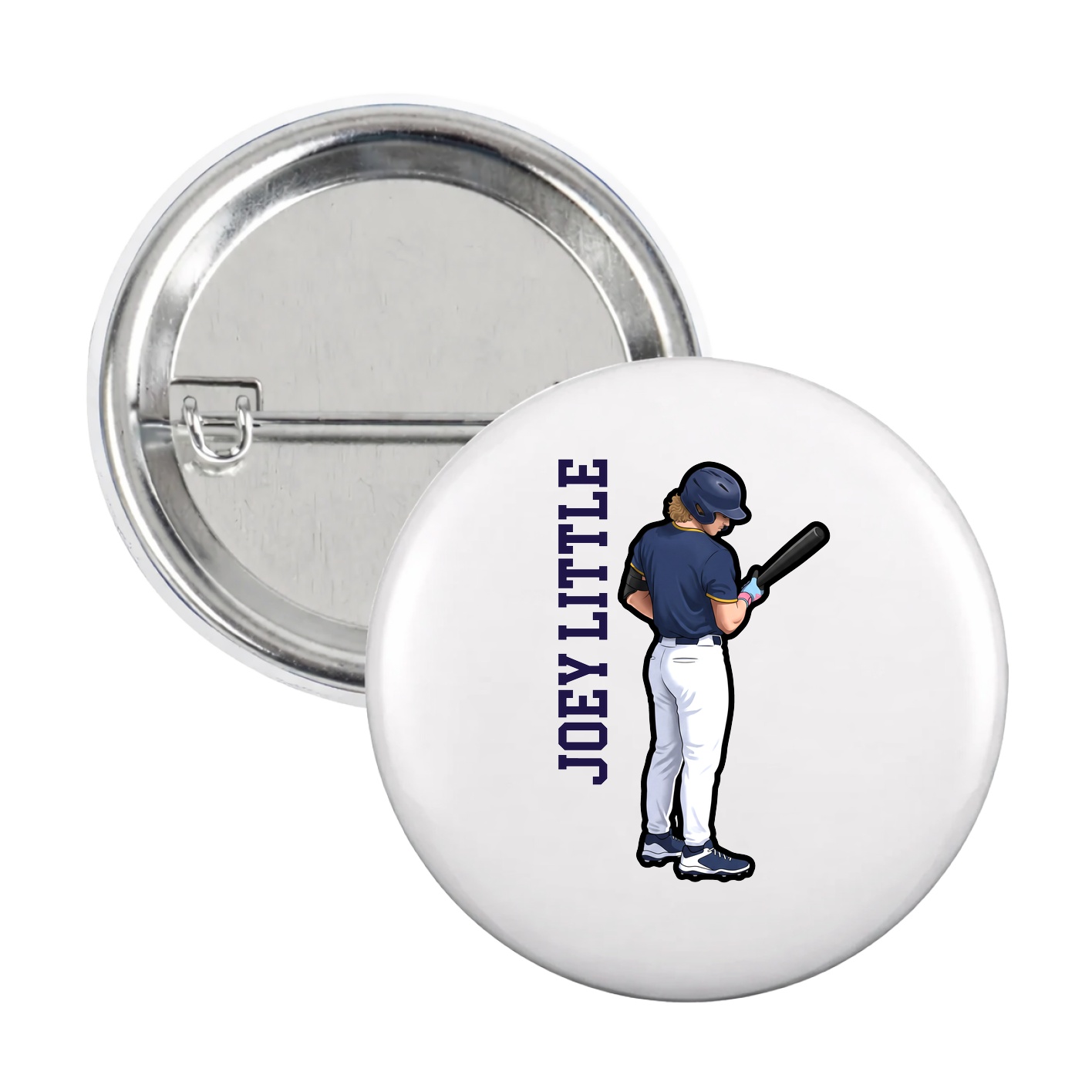 Game Day Button — Name Vertical in White