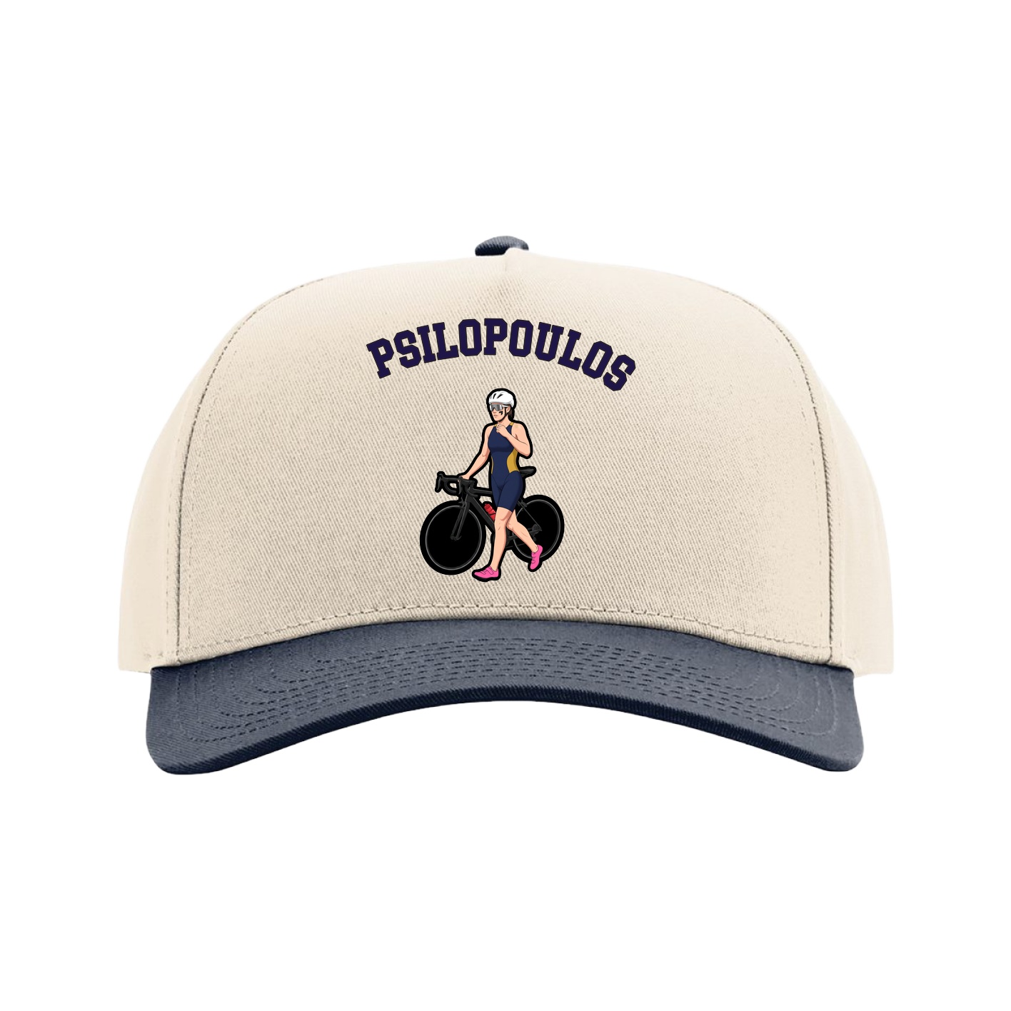 Full Fabric Five-Panel Champ Cap — Shirsey Arch in Cream/Navy
