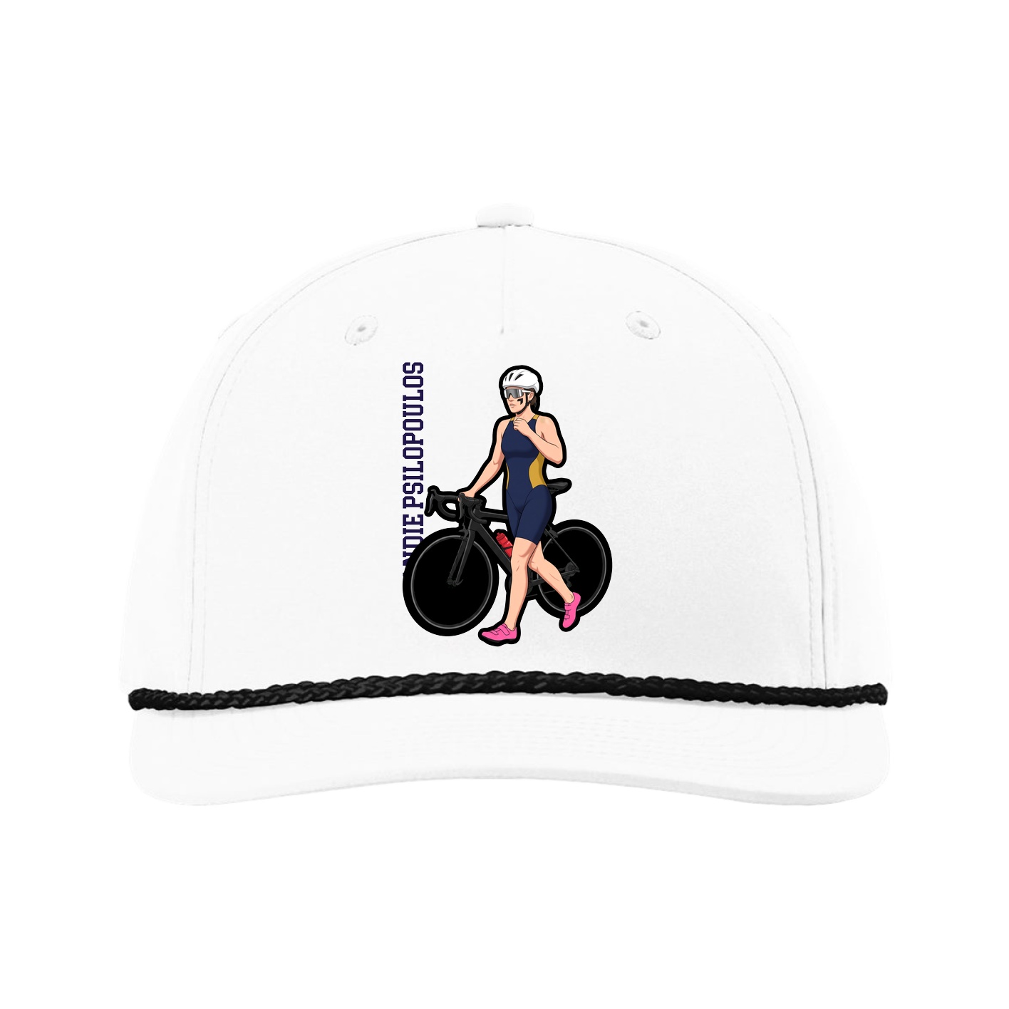 Five-Panel Classic Rope Cap — Name Vertical in White