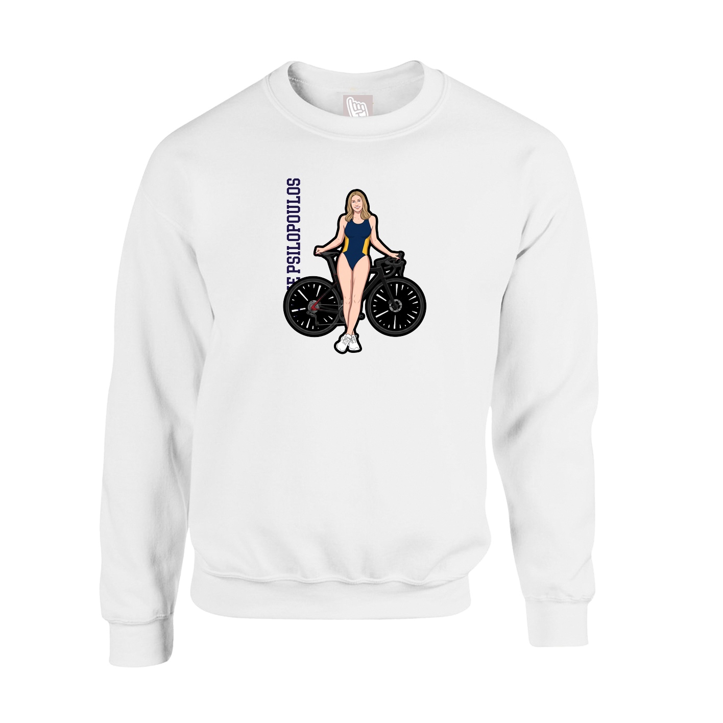 Fleece Crew — Name Vertical in White