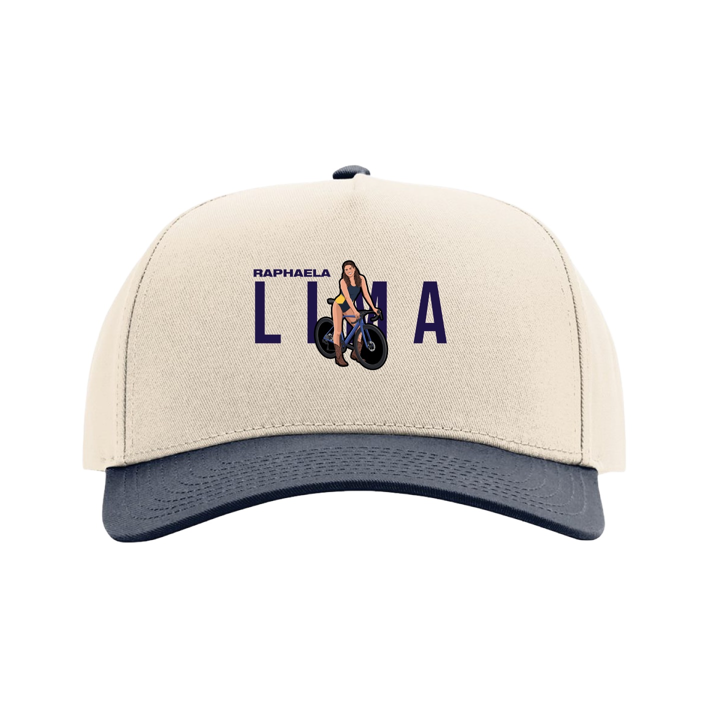 Full Fabric Five-Panel Champ Cap — Player Name in Cream/Navy