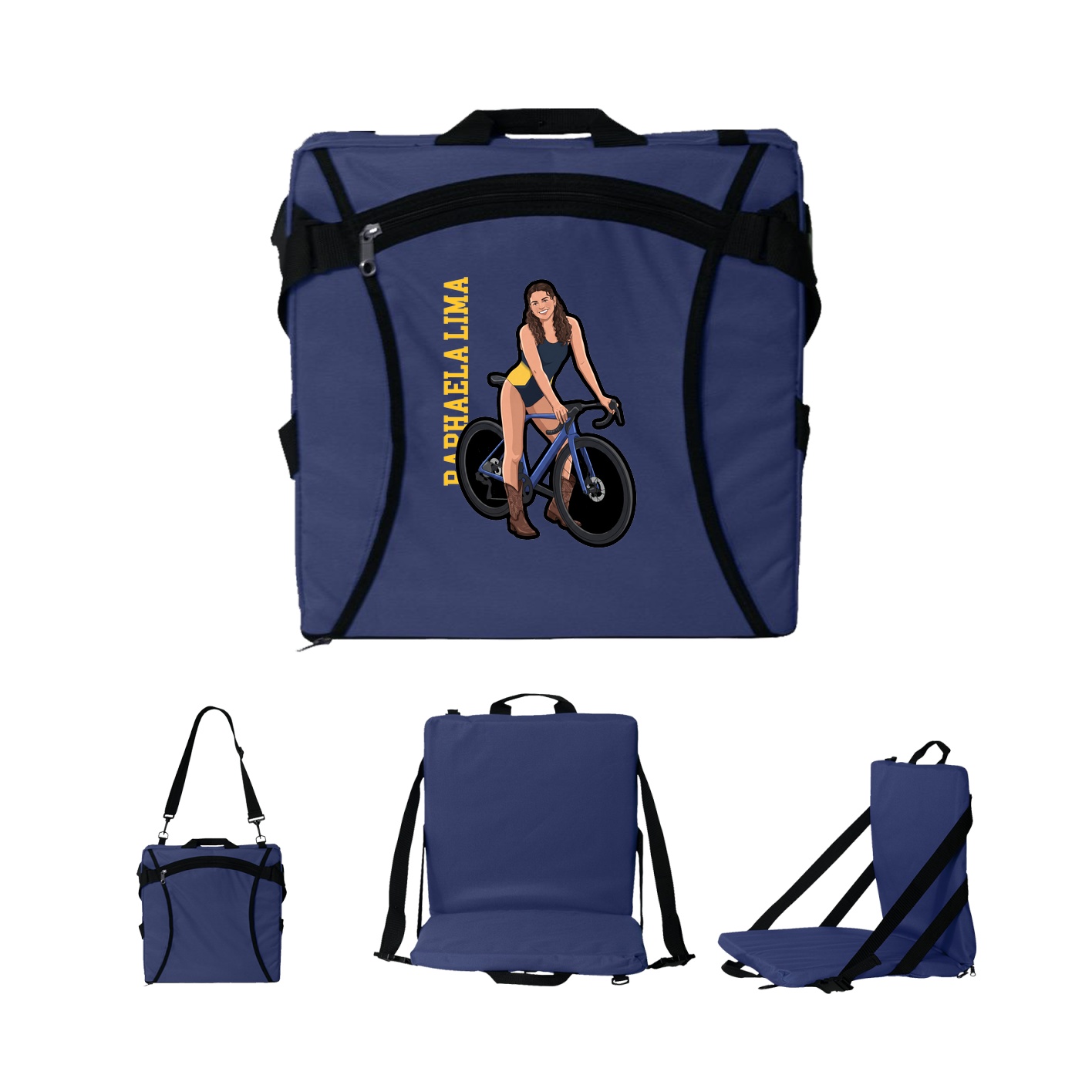 Folding Stadium Seat — Name Vertical in Navy