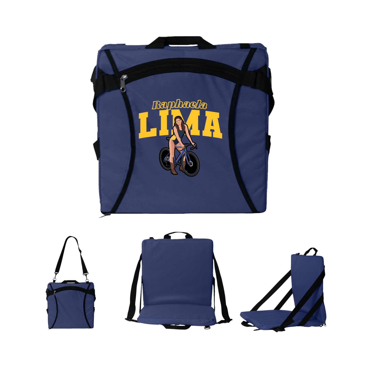 Folding Stadium Seat — Name Arch in Navy