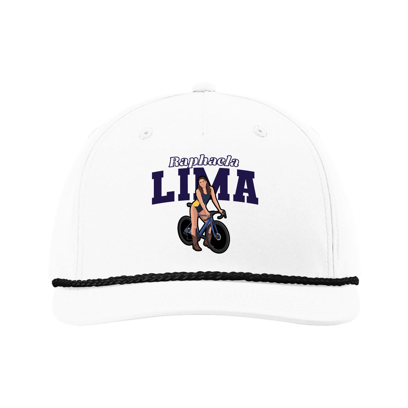 Five-Panel Classic Rope Cap — Name Arch in White