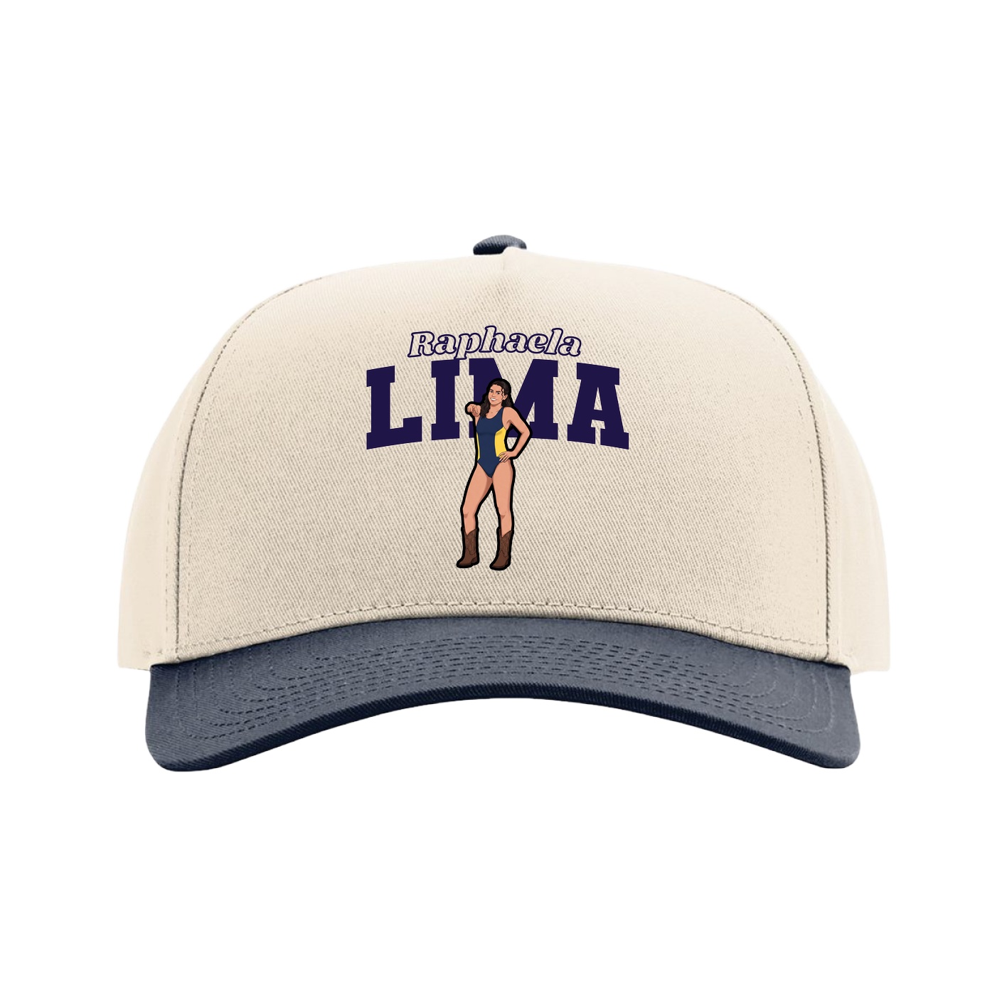 Full Fabric Five-Panel Champ Cap — Name Arch in Cream/Navy