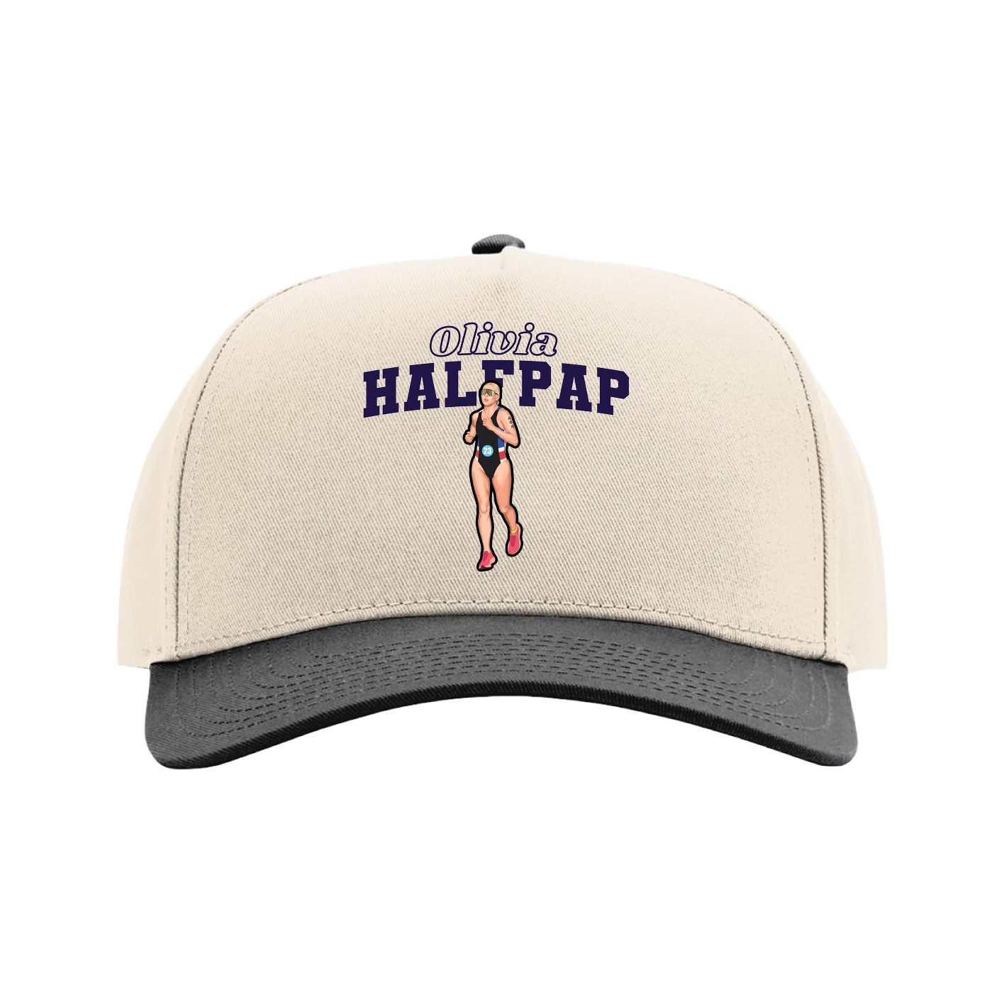 Full Fabric Five-Panel Champ Cap — Name Arch in Cream/Black