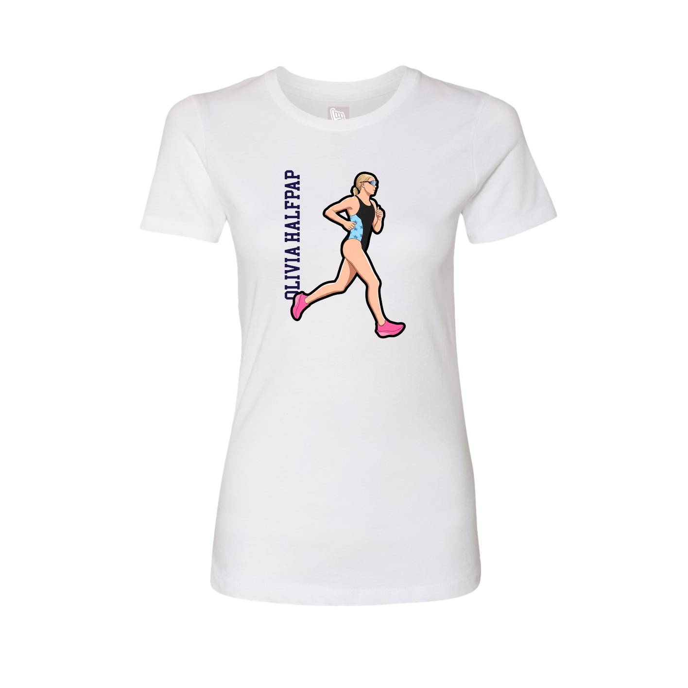 Womens Tee — Name Vertical in White