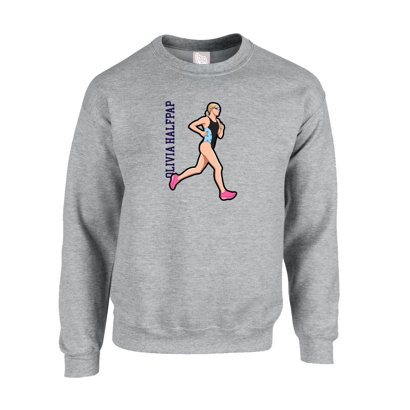 Fleece Crew — Name Vertical in Grey