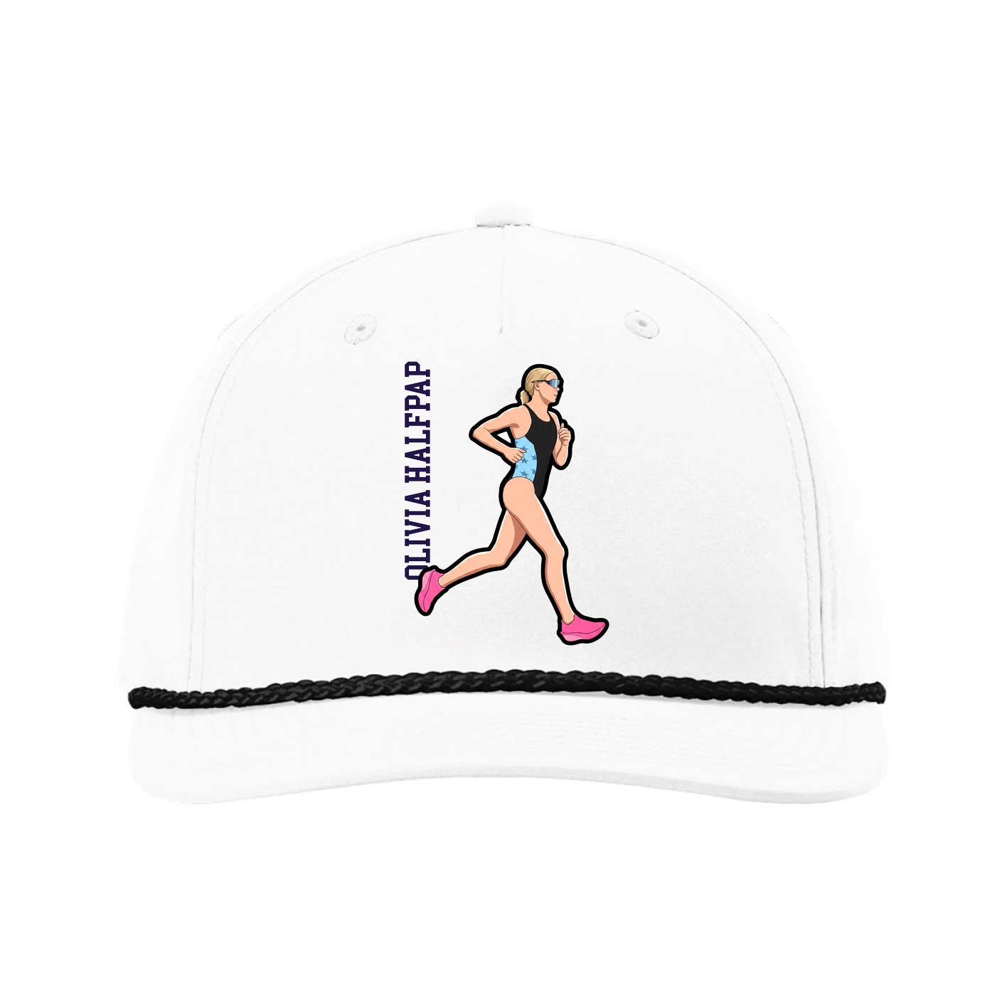 Five-Panel Classic Rope Cap — Name Vertical in White