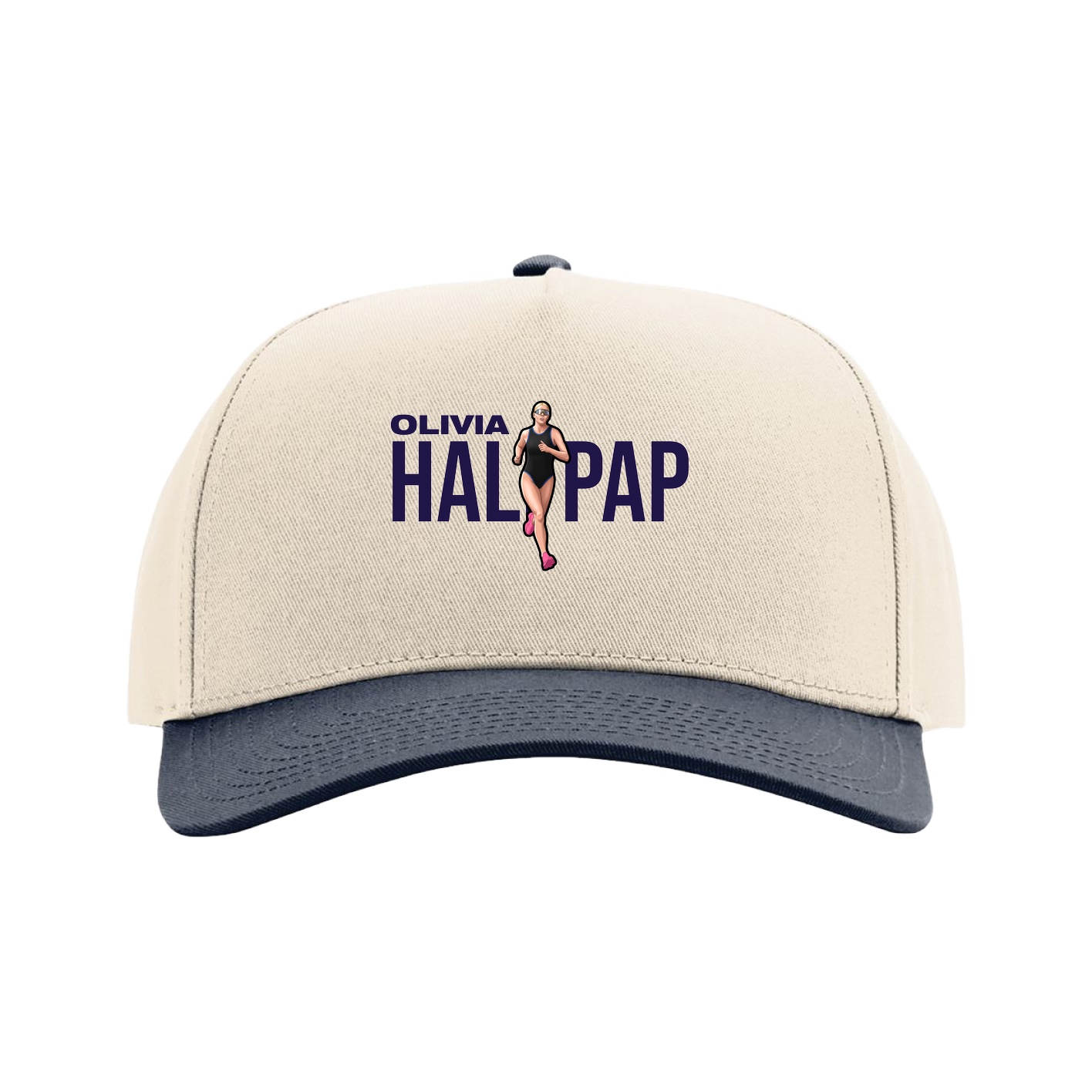 Full Fabric Five-Panel Champ Cap — Player Name in Cream/Navy
