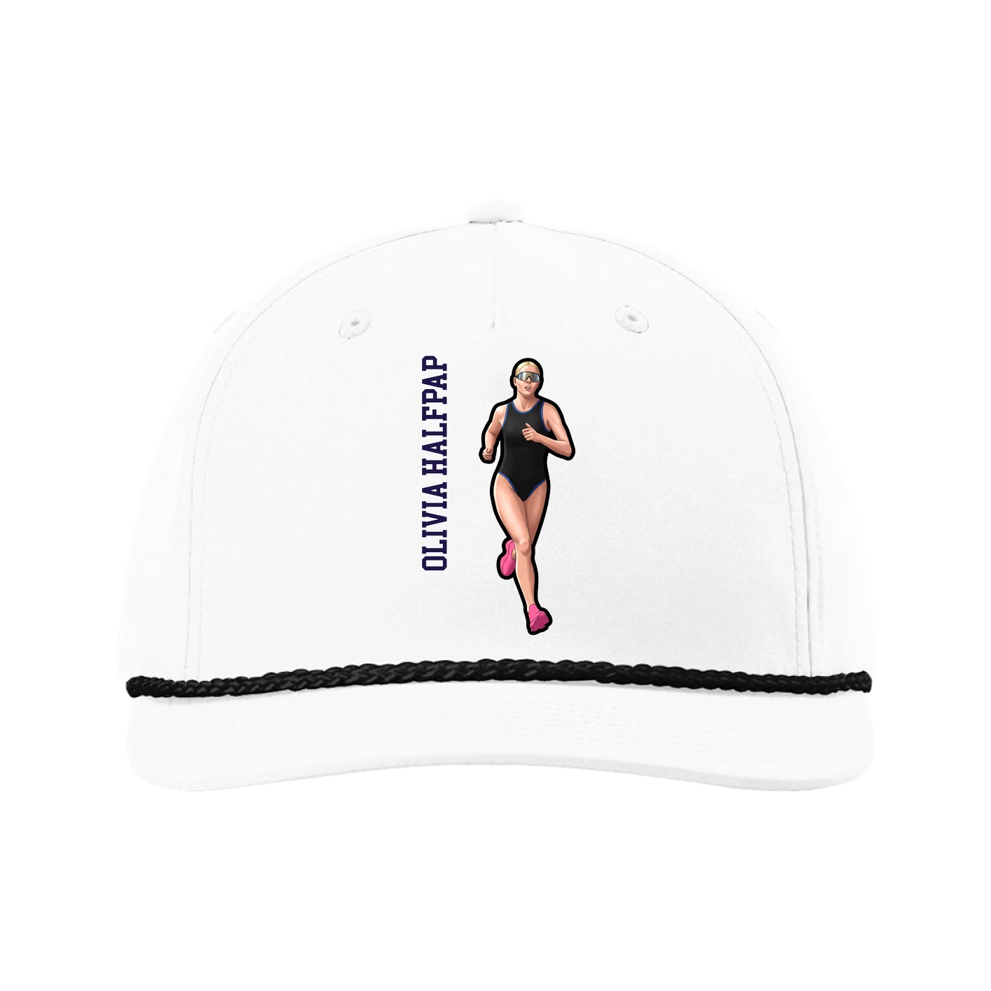 Five-Panel Classic Rope Cap — Name Vertical in White
