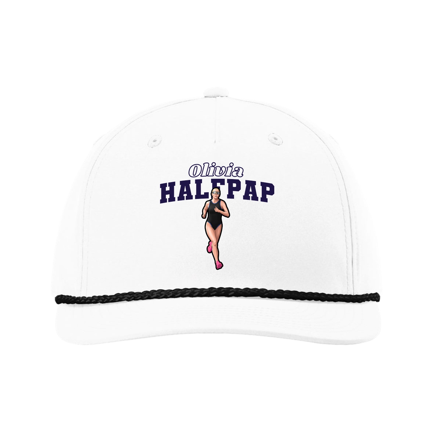 Five-Panel Classic Rope Cap — Name Arch in White