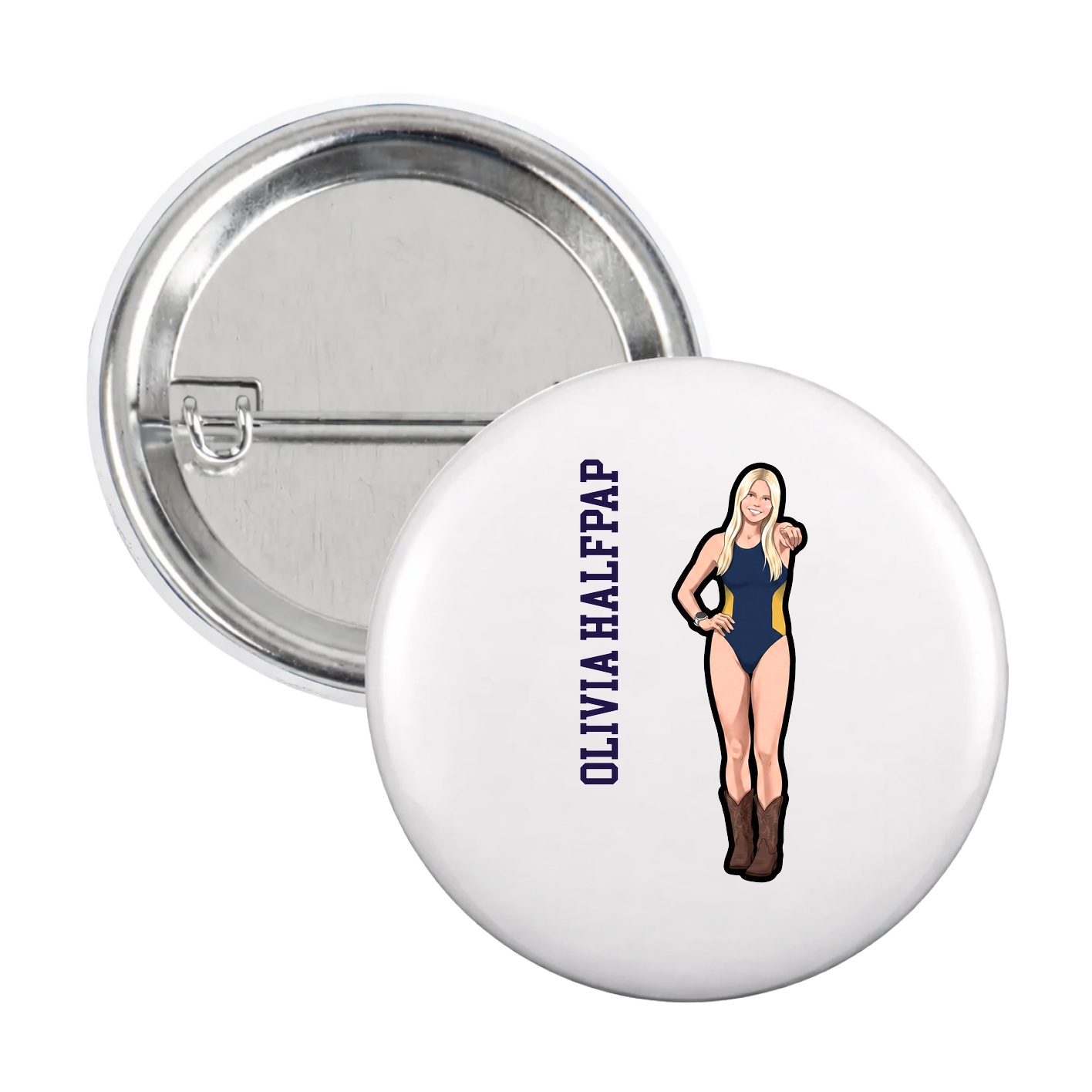 Game Day Button — Name Vertical in White