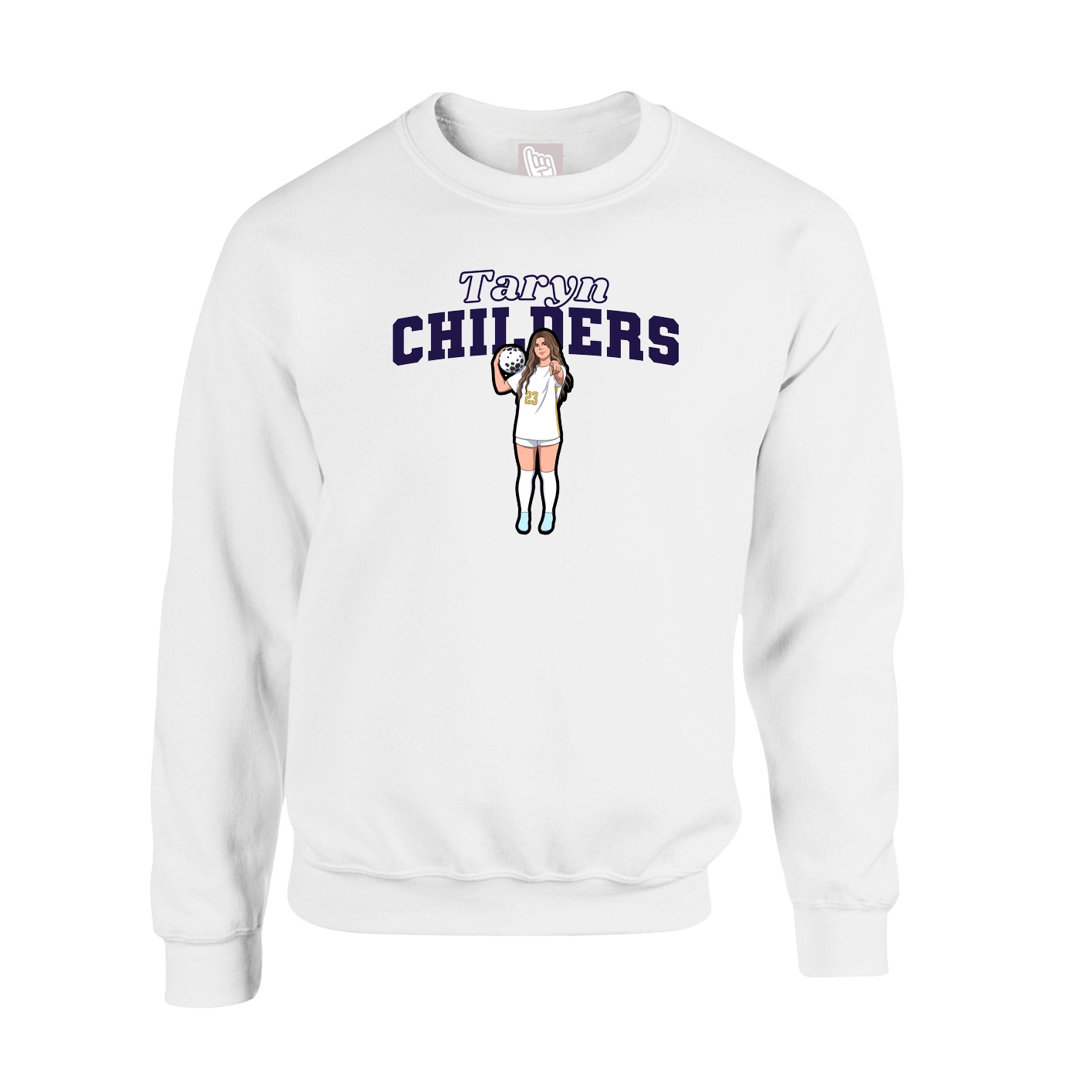 Fleece Crew — Name Arch in White