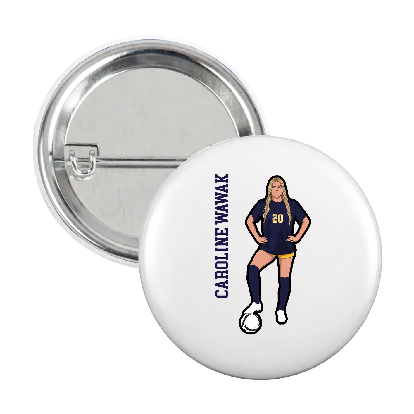 Game Day Button — Name Vertical in White