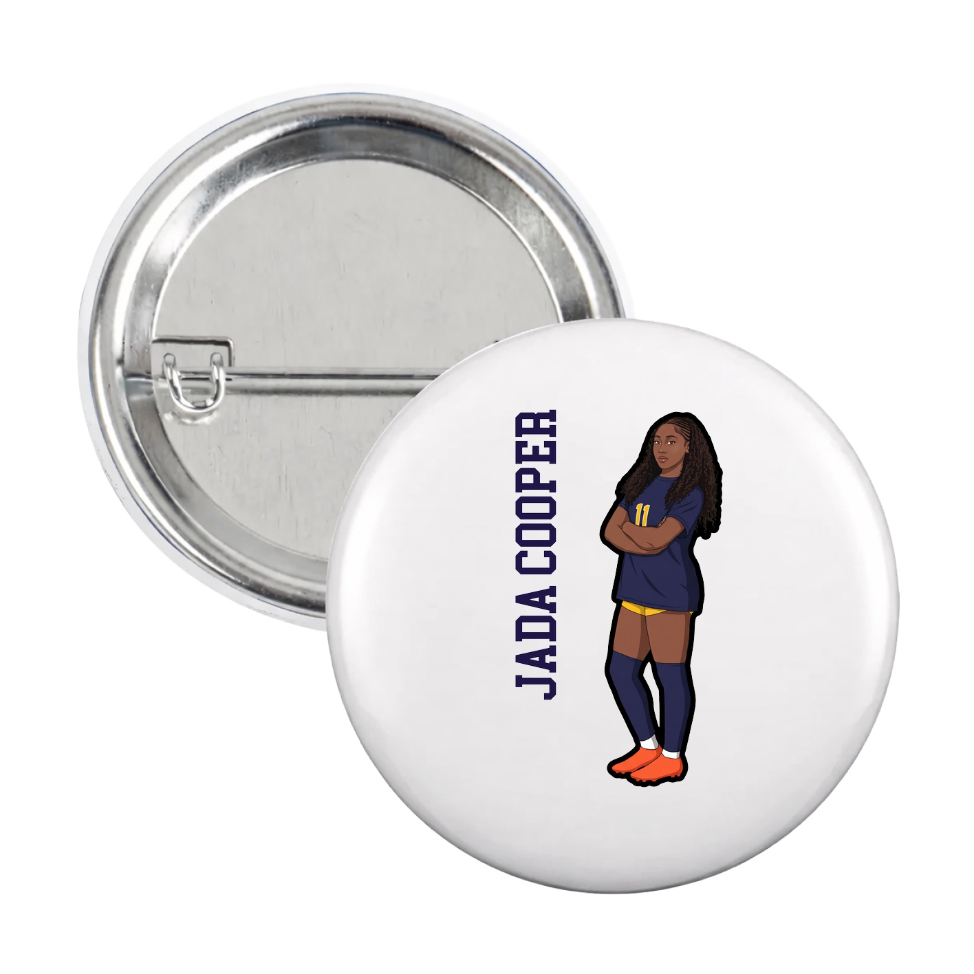 Game Day Button — Name Vertical in White