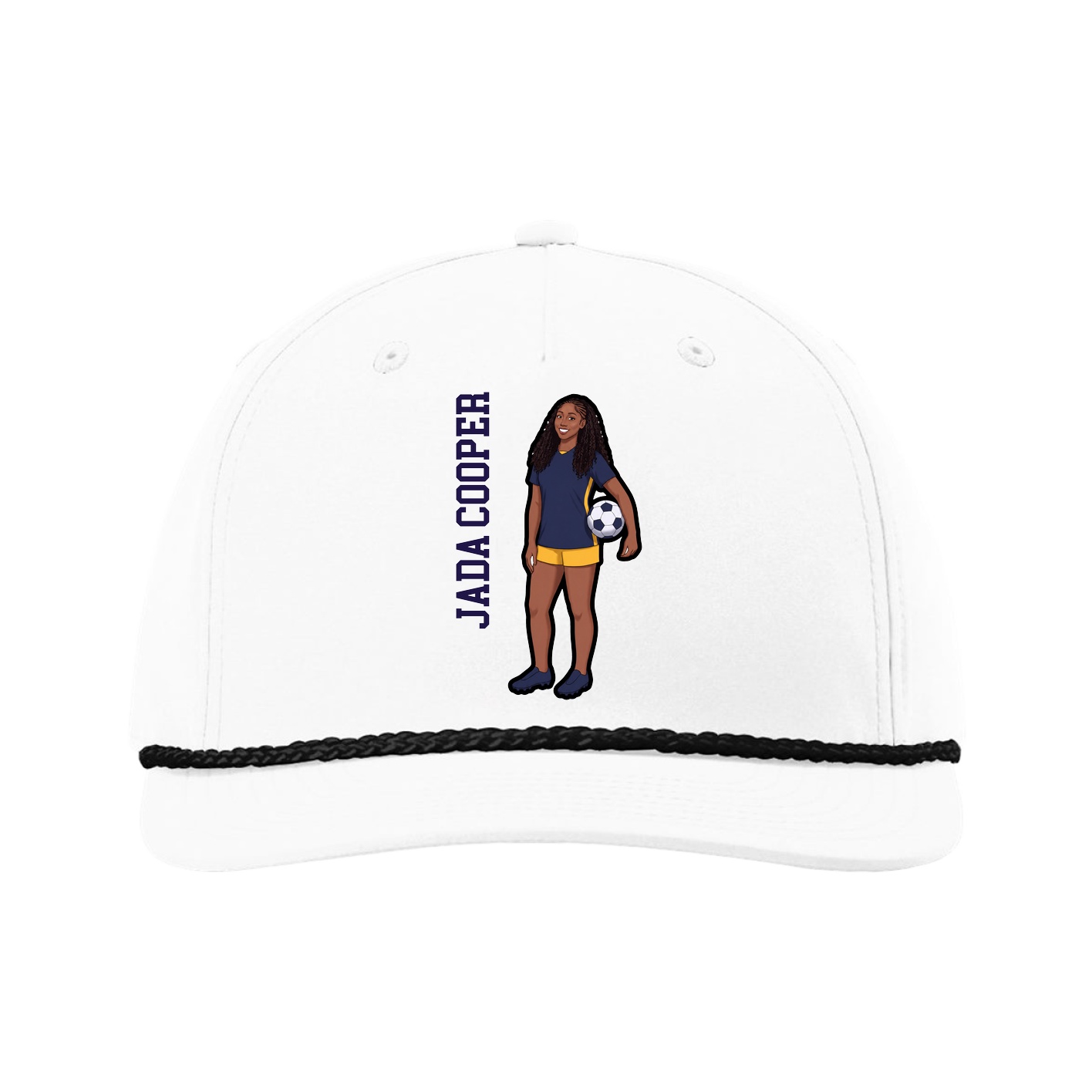 Five-Panel Classic Rope Cap — Name Vertical in White