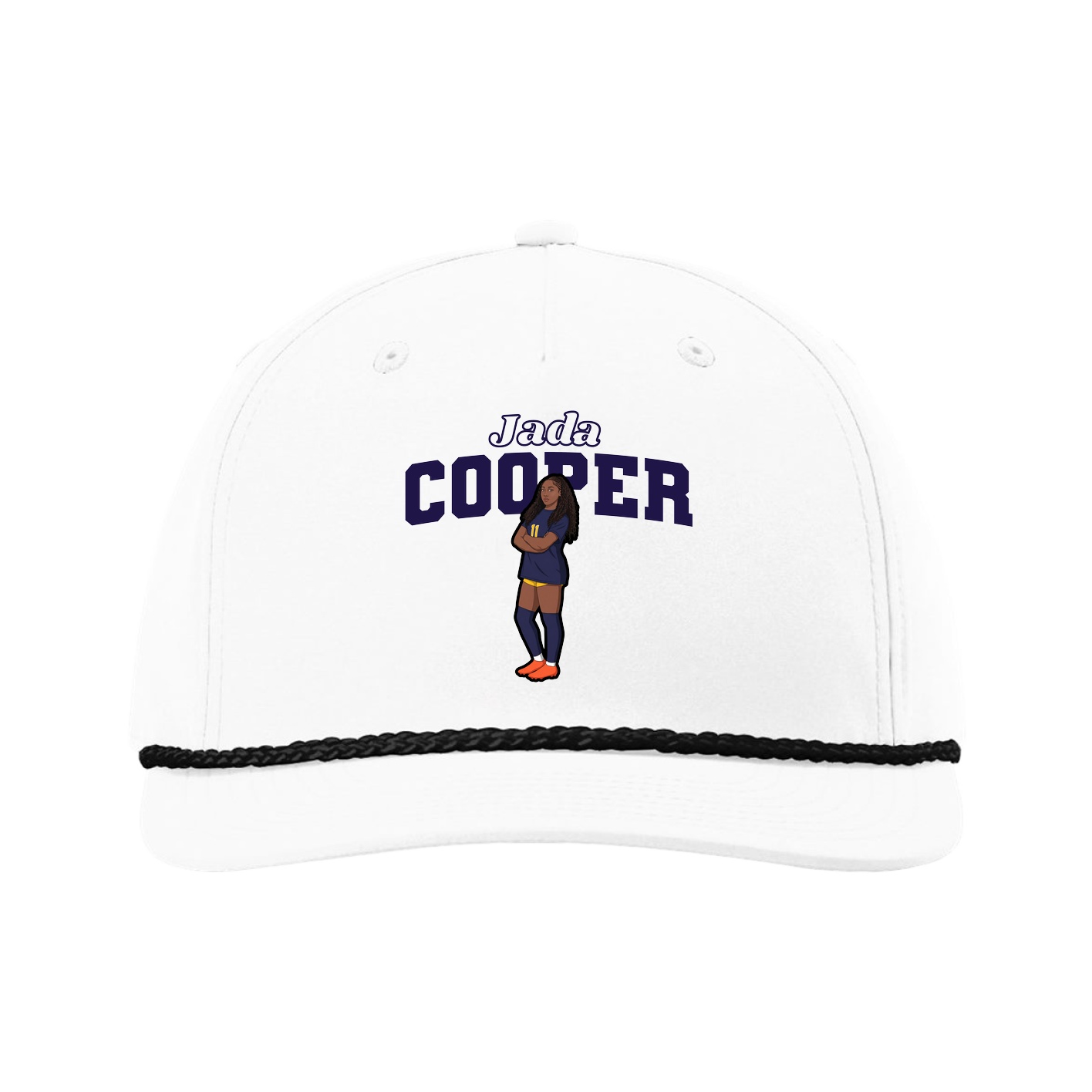 Five-Panel Classic Rope Cap — Name Arch in White