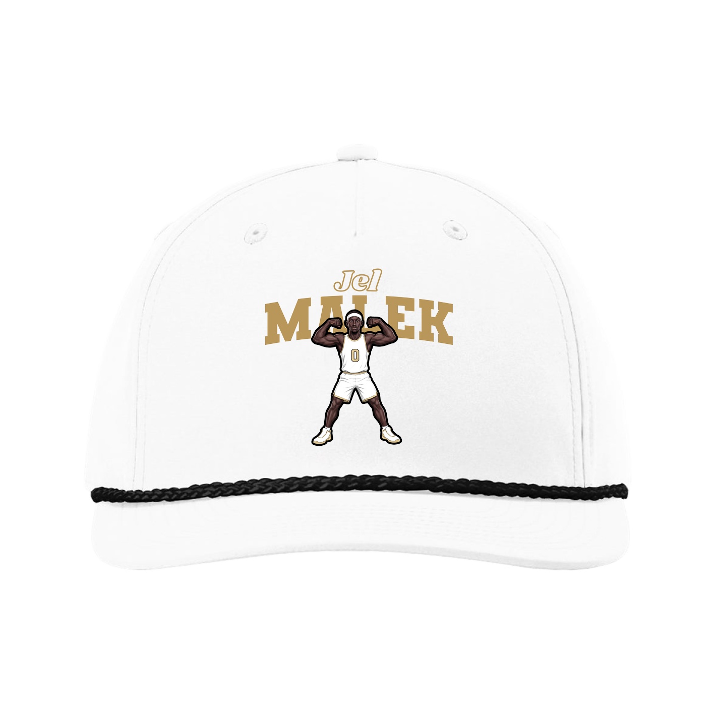 Five-Panel Classic Rope Cap — Name Arch in White