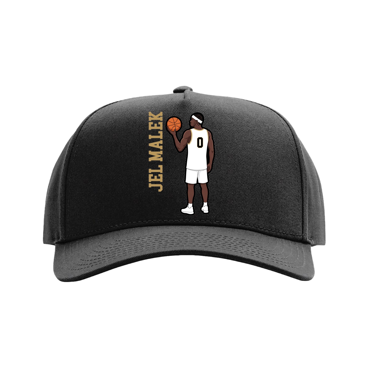 Full Fabric Five-Panel Champ Cap — Name Vertical in Black