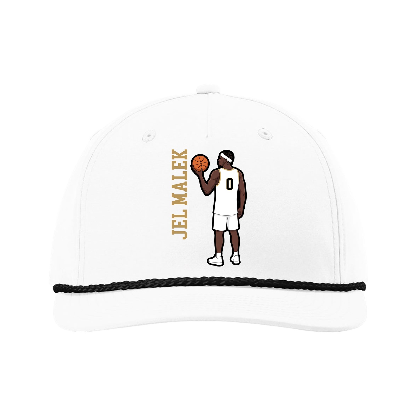 Five-Panel Classic Rope Cap — Name Vertical in White