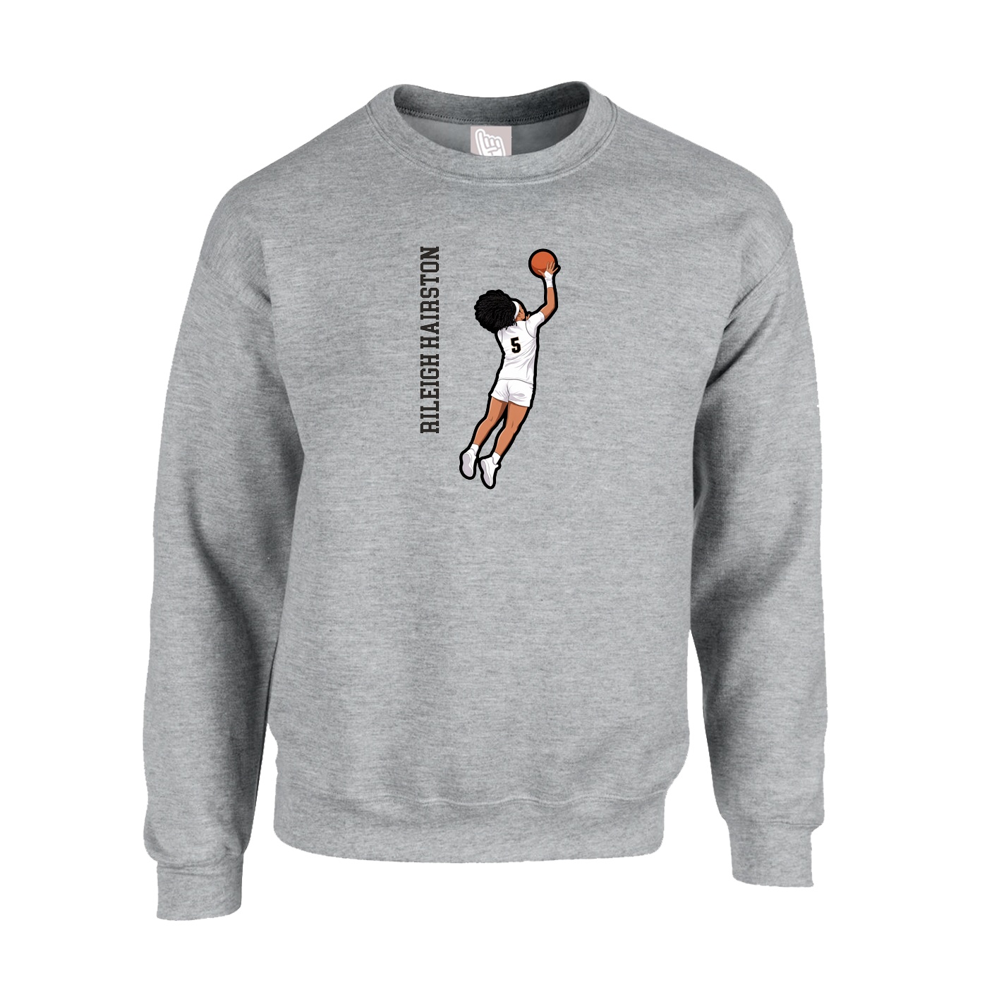 Fleece Crew — Name Vertical in Grey