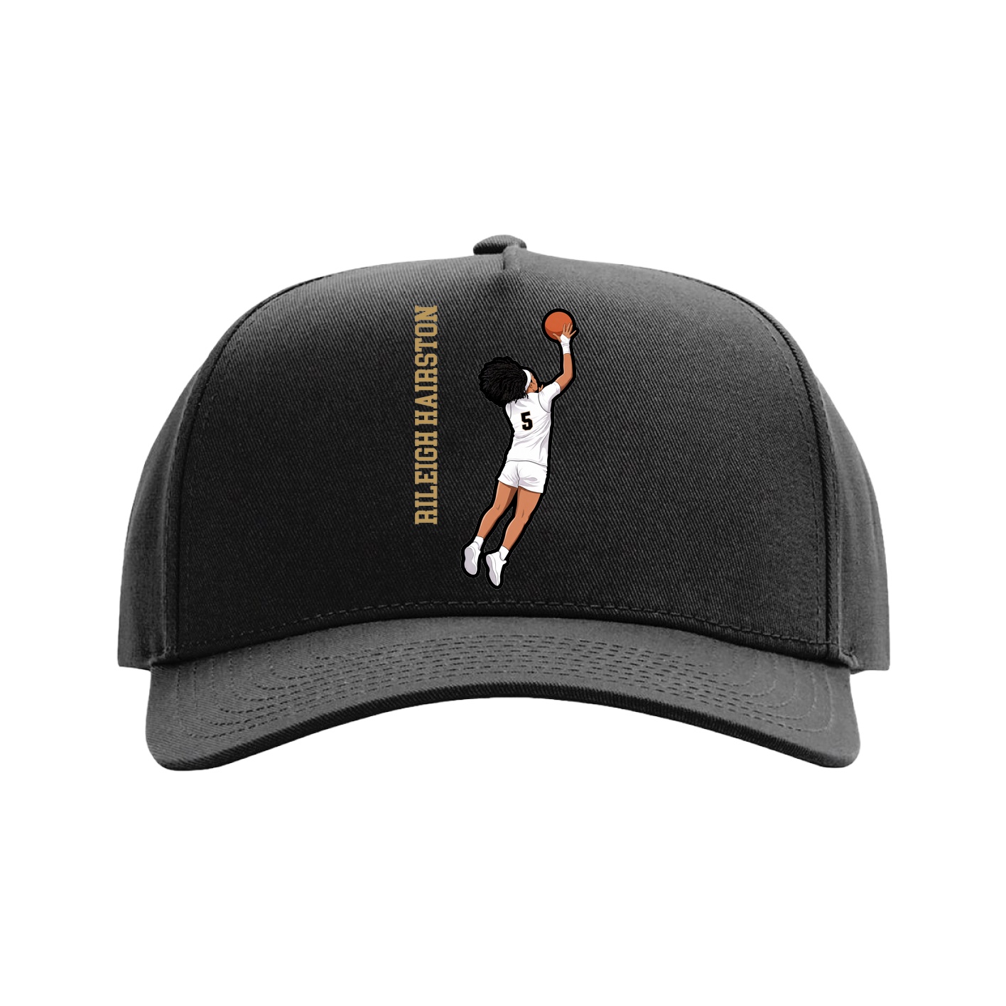 Full Fabric Five-Panel Champ Cap — Name Vertical in Black