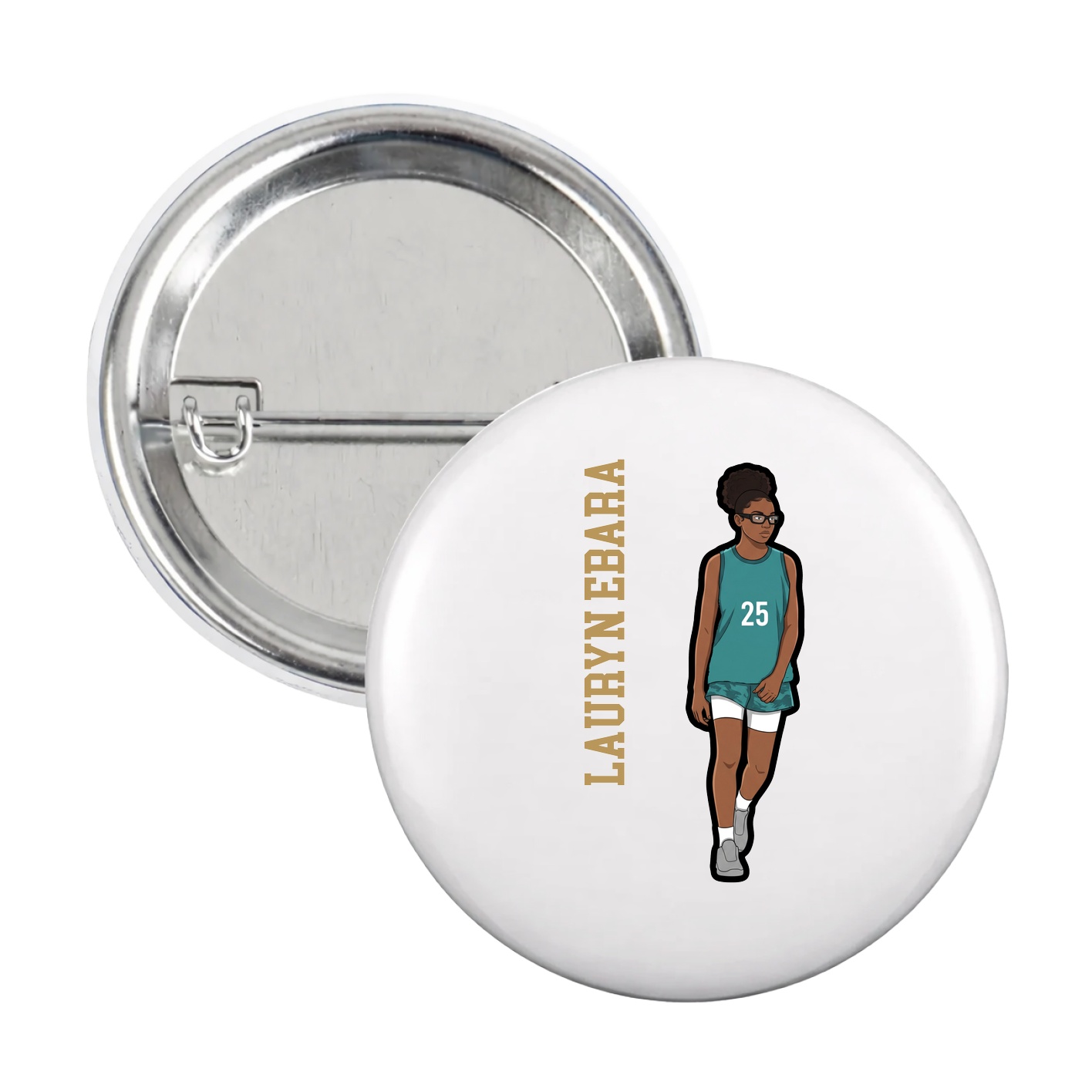 Game Day Button — Name Vertical in White