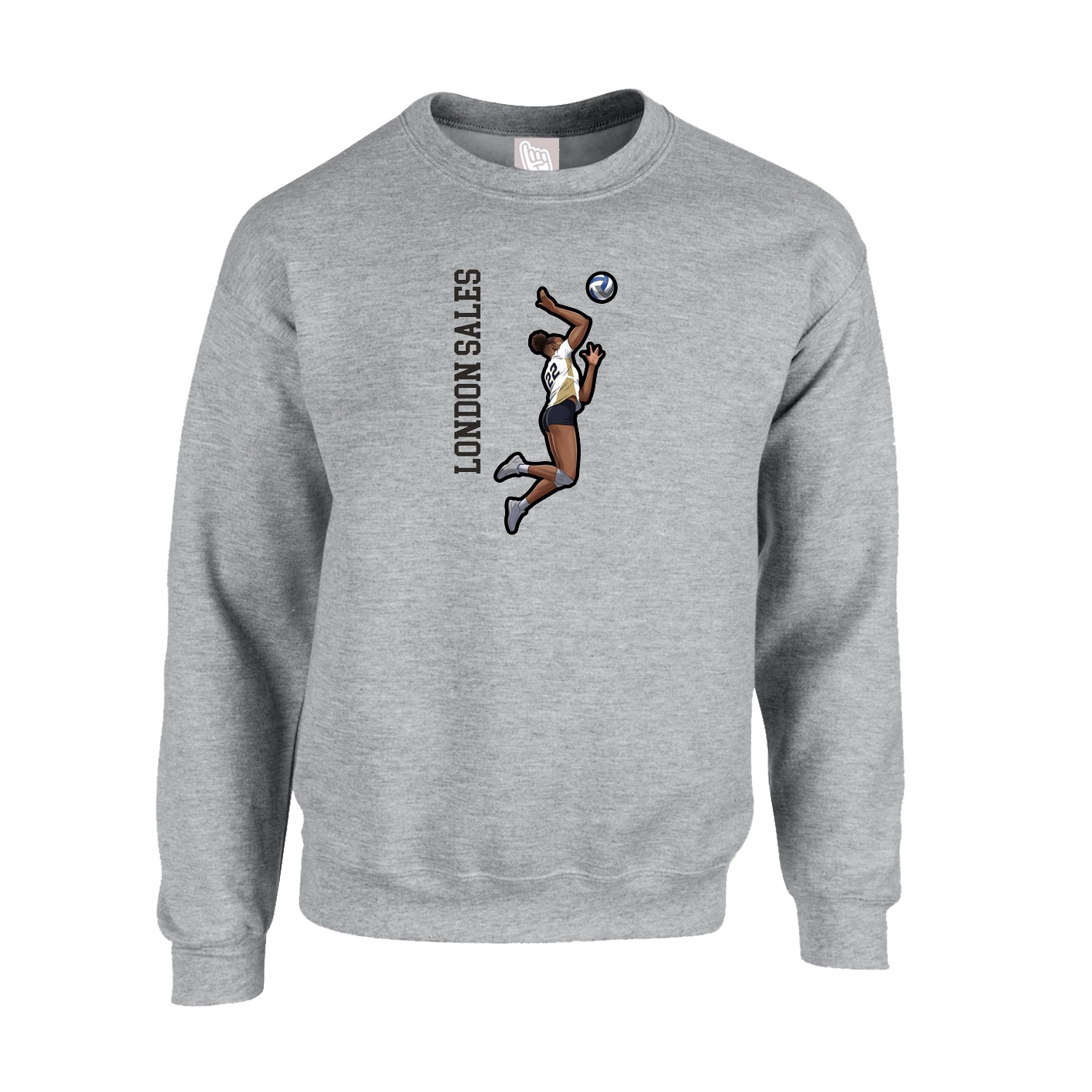 Fleece Crew — Name Vertical in Grey
