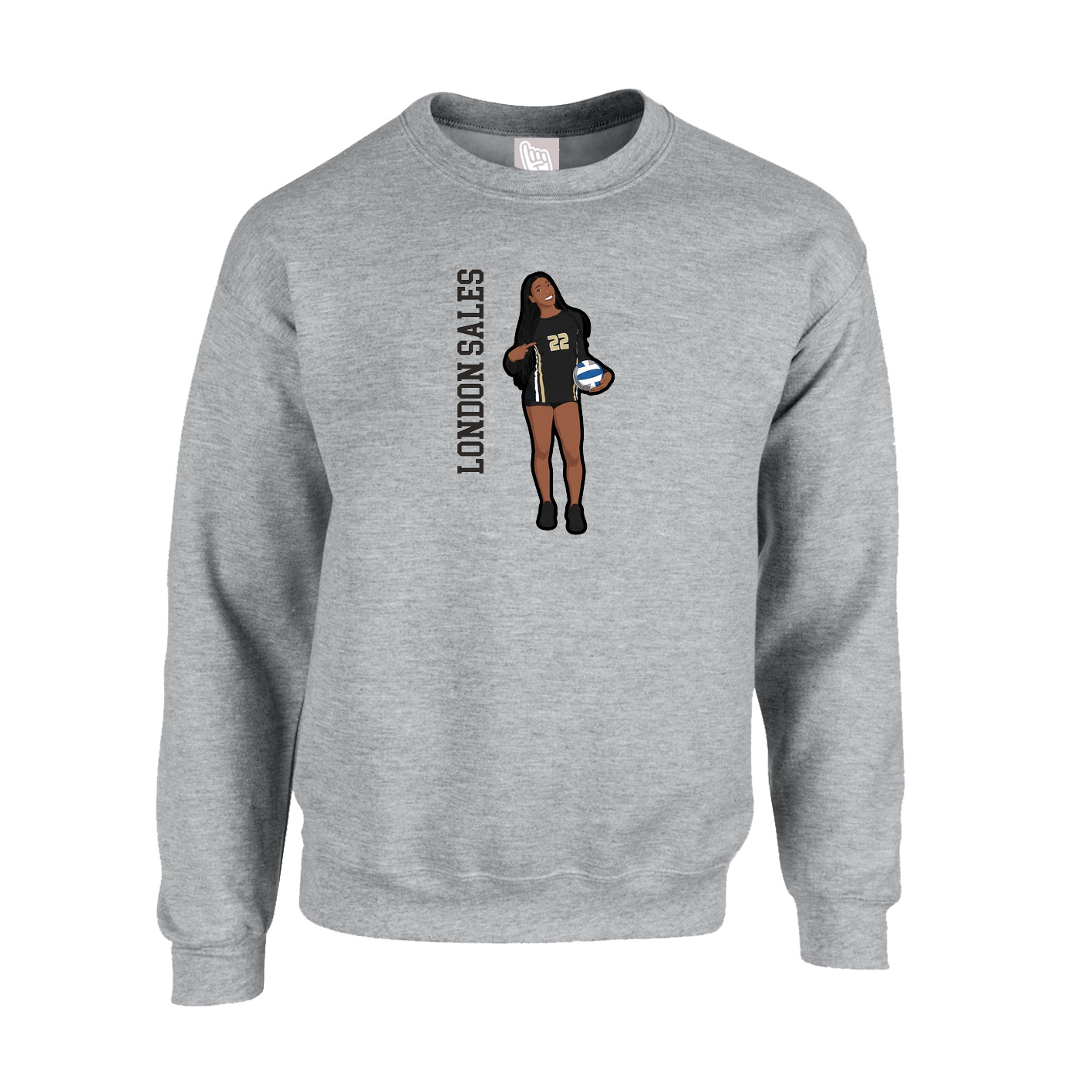 Fleece Crew — Name Vertical in Grey